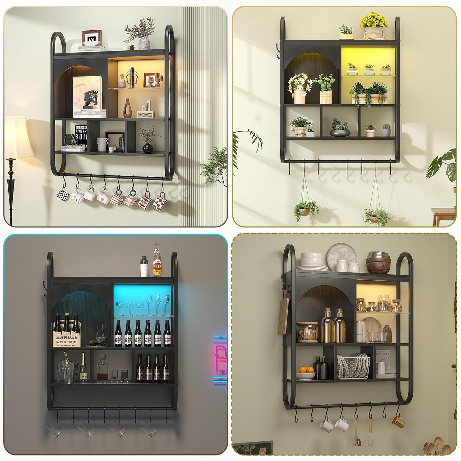Gaming Wall Shelf - Floating LED Light Shelves with Industrial Pipe Design Home Decor