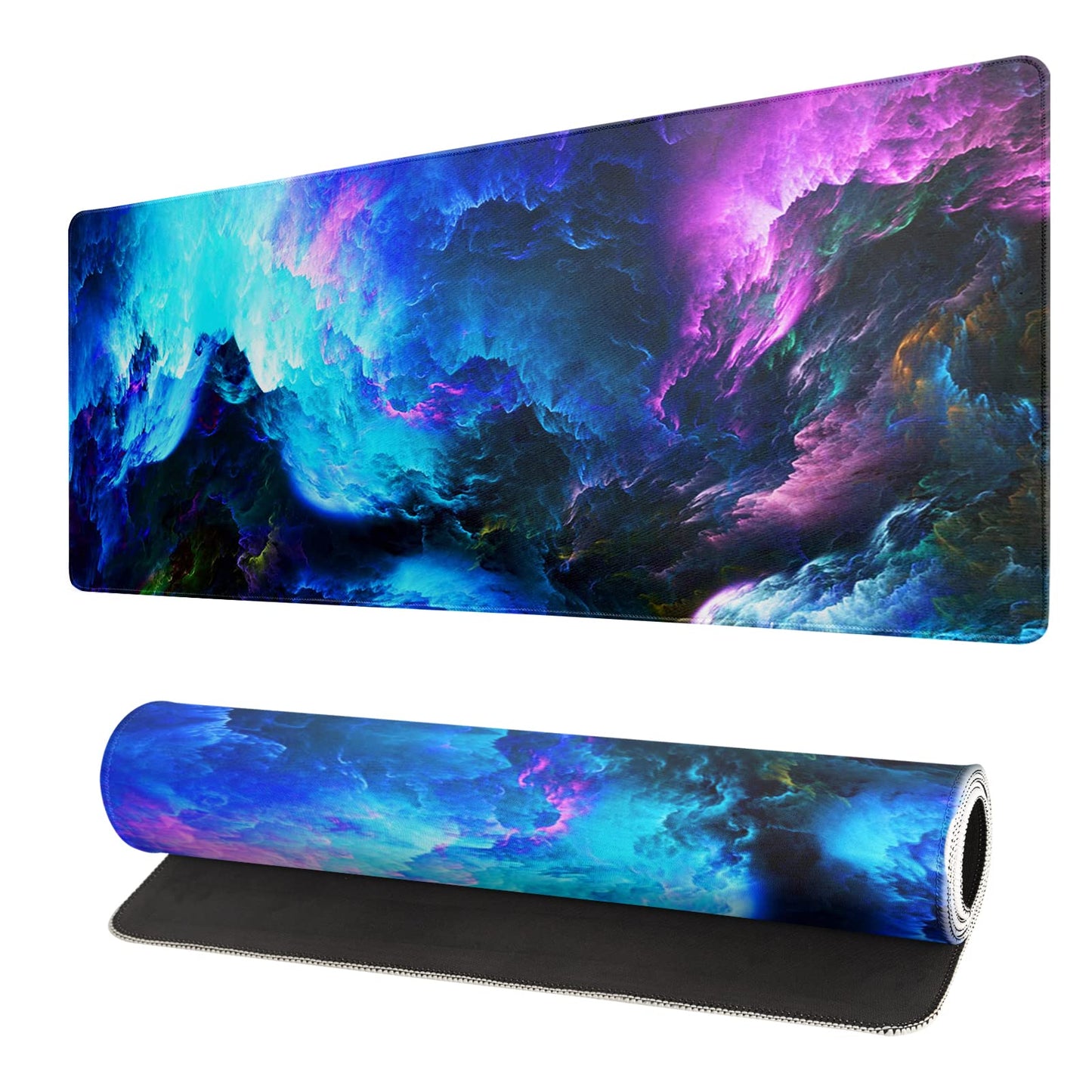 Japanese Gaming Mouse Pad Abstract Black Mouse Pad 31.5x11.8 Inch Black Sea Wave Texture Non-Slip Rubber Base Large Ocean Mousepad Stitched Edges Keyboard Mouse Mat Desk Pad for Office and Home