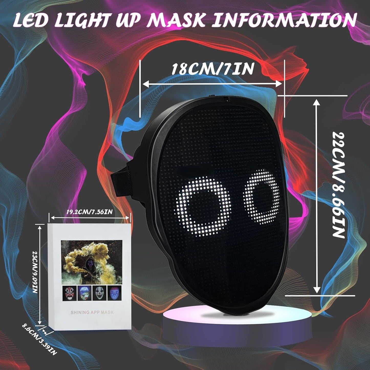 Depointer Life Led Mask with Bluetooth-compatible App Controlled, Customizable Shining Mask, unisex-adult