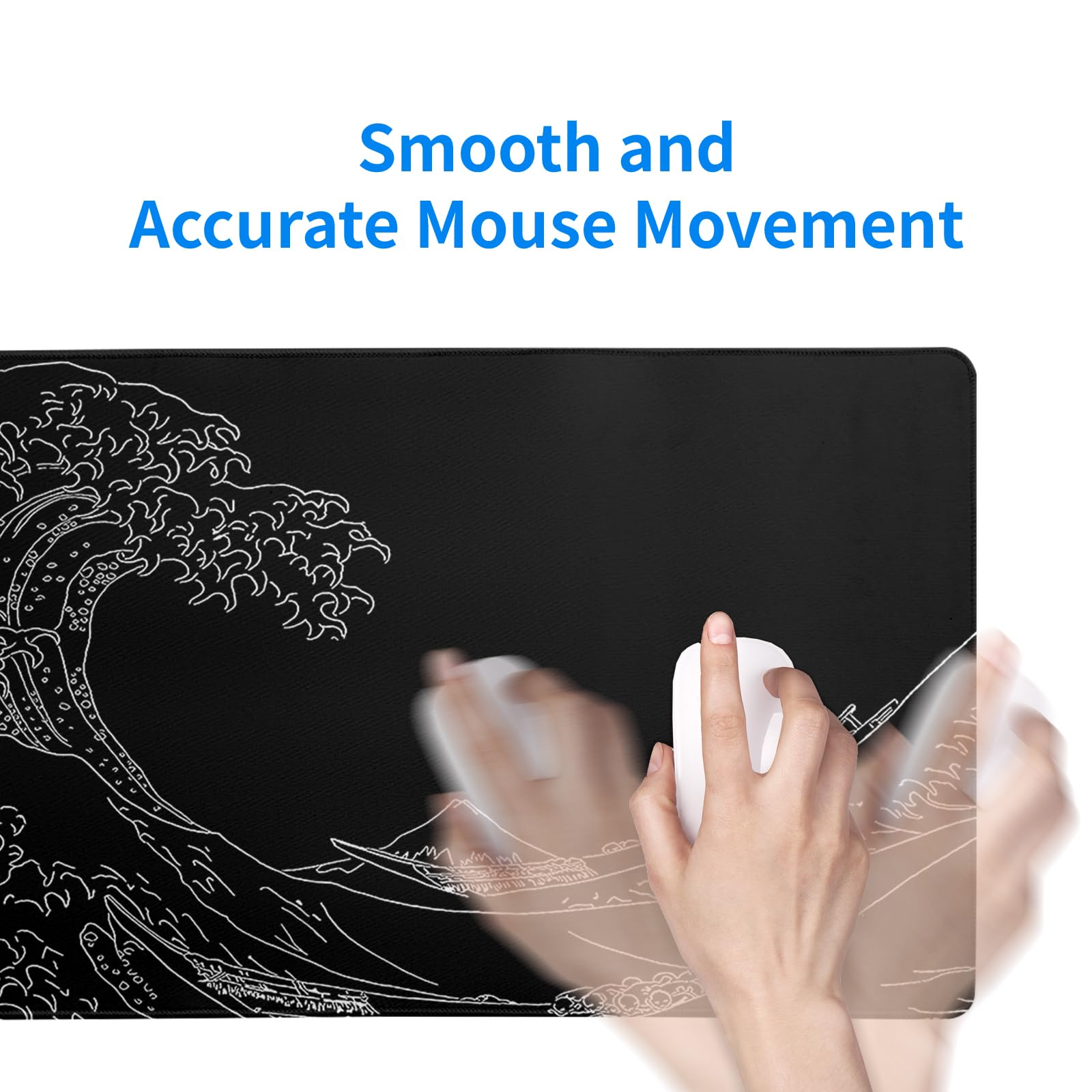 Gaming Mouse Pad – Large Non Slip Mouse Mat with Sea Wave Design, 31.5x11.8 Inch Mousepad