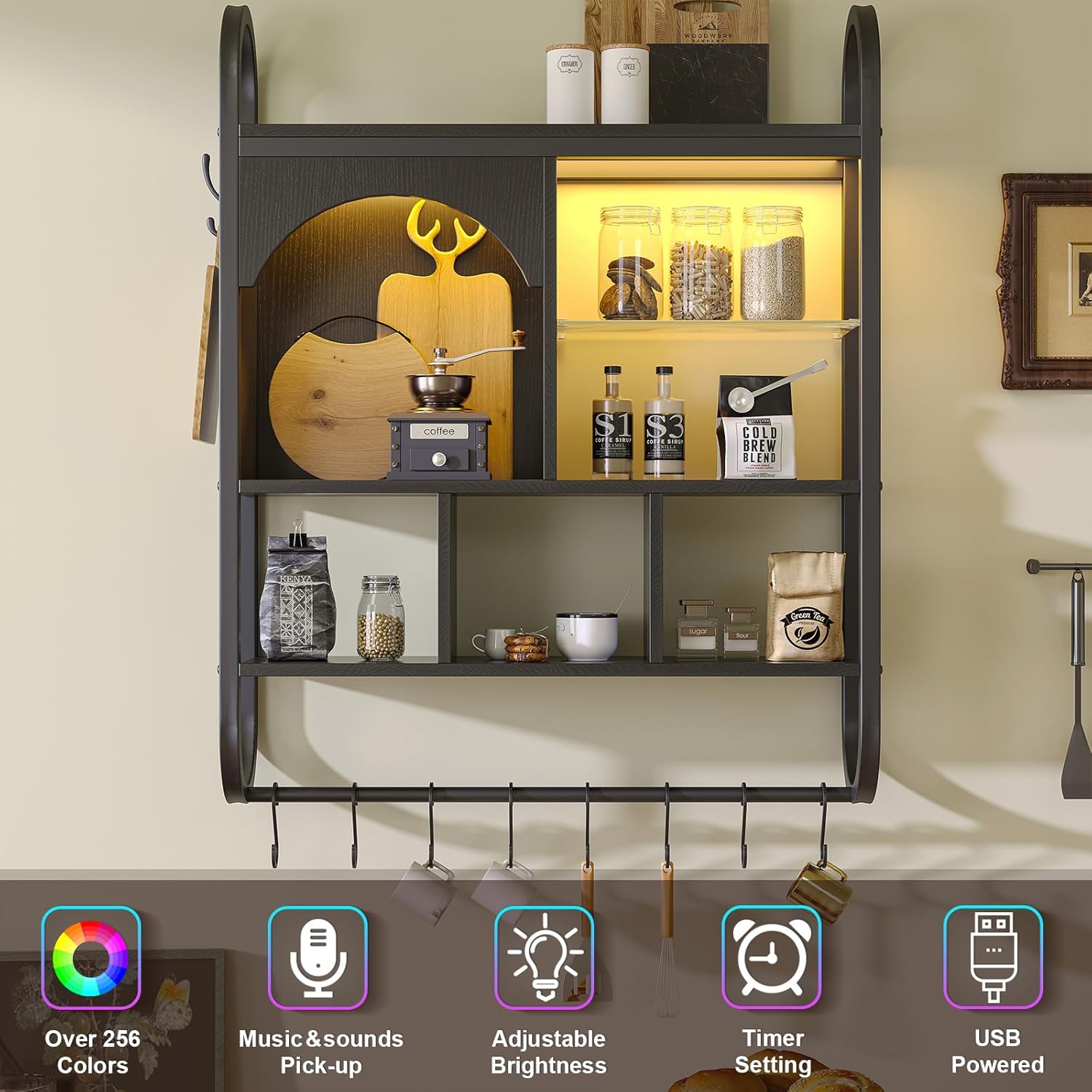 Gaming Wall Shelf - Floating LED Light Shelves with Industrial Pipe Design Home Decor