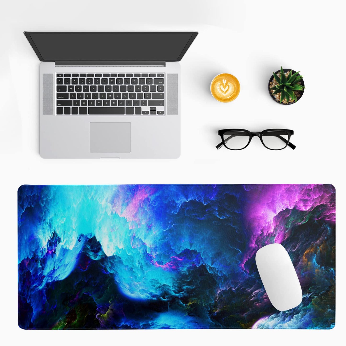 Japanese Gaming Mouse Pad Abstract Black Mouse Pad 31.5x11.8 Inch Black Sea Wave Texture Non-Slip Rubber Base Large Ocean Mousepad Stitched Edges Keyboard Mouse Mat Desk Pad for Office and Home
