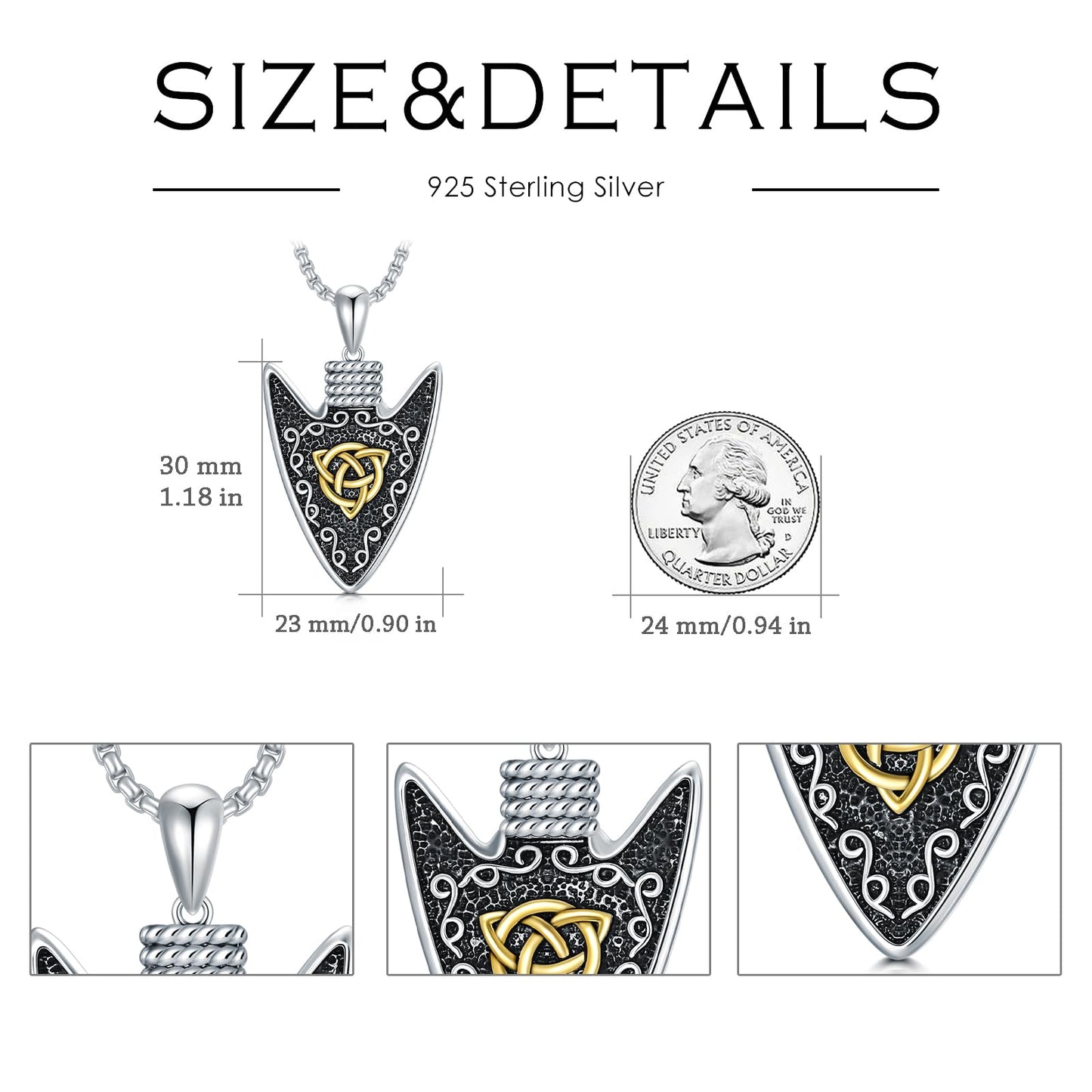 Viking Necklace for Men Sterling Silver Arrowhead/Therian/Raven/Thors Hammer Pendant Necklaces Jewelry Gifts for Men Women
