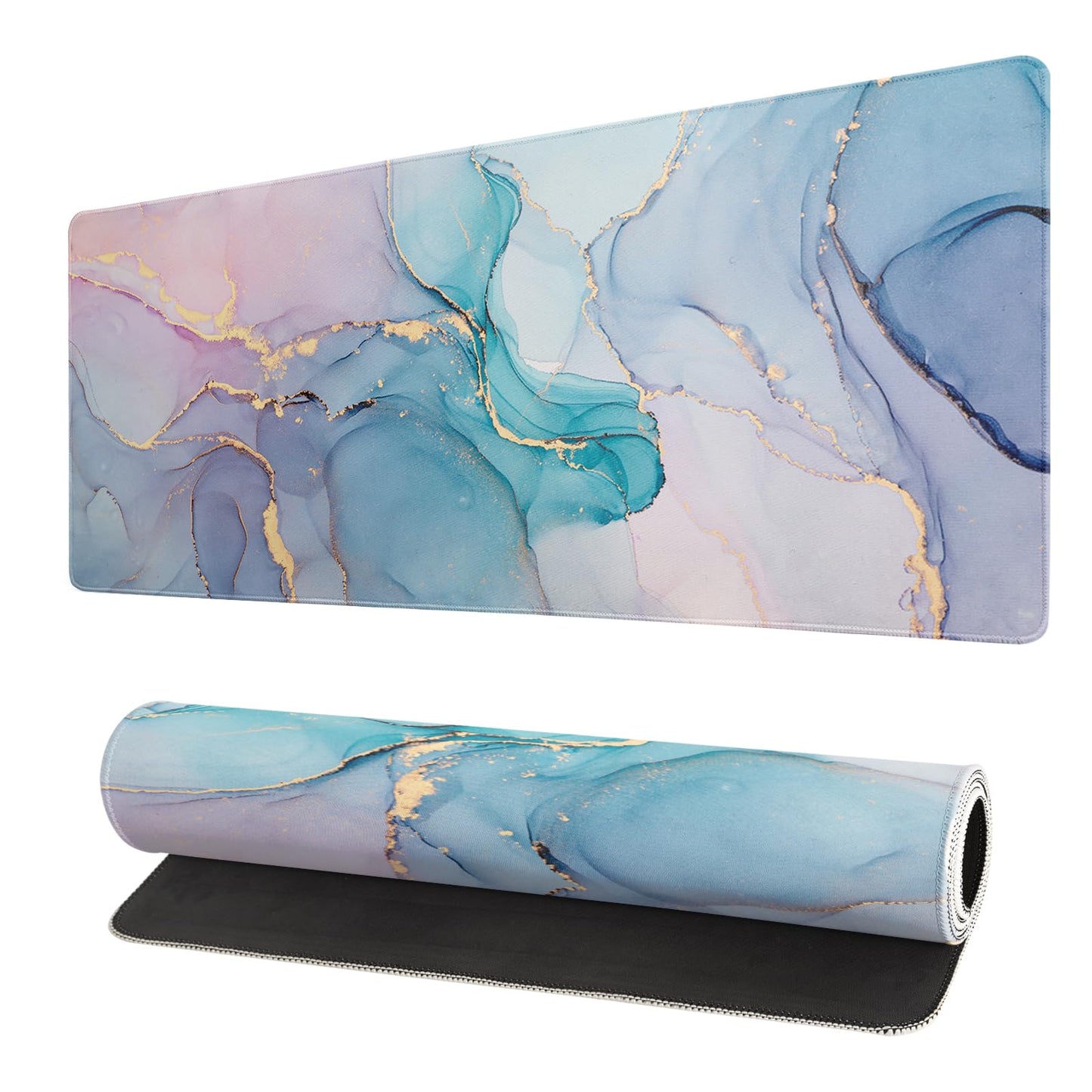 Japanese Gaming Mouse Pad Abstract Black Mouse Pad 31.5x11.8 Inch Black Sea Wave Texture Non-Slip Rubber Base Large Ocean Mousepad Stitched Edges Keyboard Mouse Mat Desk Pad for Office and Home