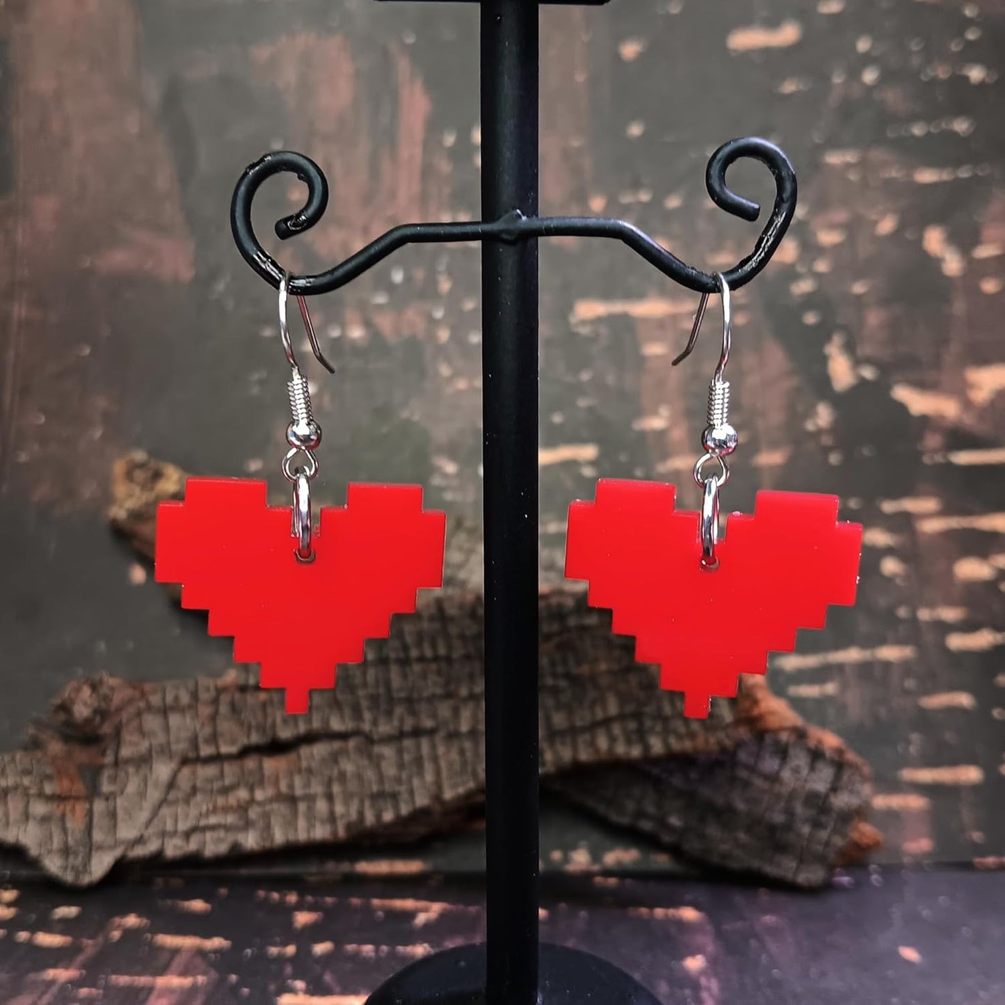 Handmade Hypoallergenic Red 8 Bit Gamer Pixel Heart Earrings, Nickel Free Heart Container Zelda Undertale Minecraft Costume Cosplay Jewelry