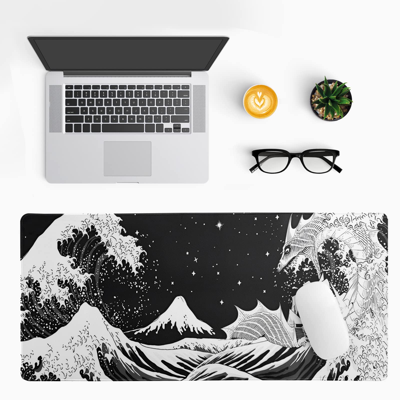 Gaming Mouse Pad – Large Non Slip Mouse Mat with Sea Wave Design, 31.5x11.8 Inch Mousepad