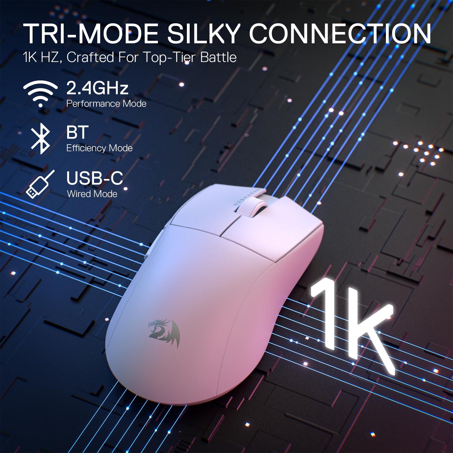 Redragon M916AK PRO 3-Mode Anime Gaming Mouse, 42G Ultra-Light 26K DPI Gaming Mouse w/Ergonomic Natural Grip Build, Full Programmable Buttons, Software Supports DIY Keybinds & DPI