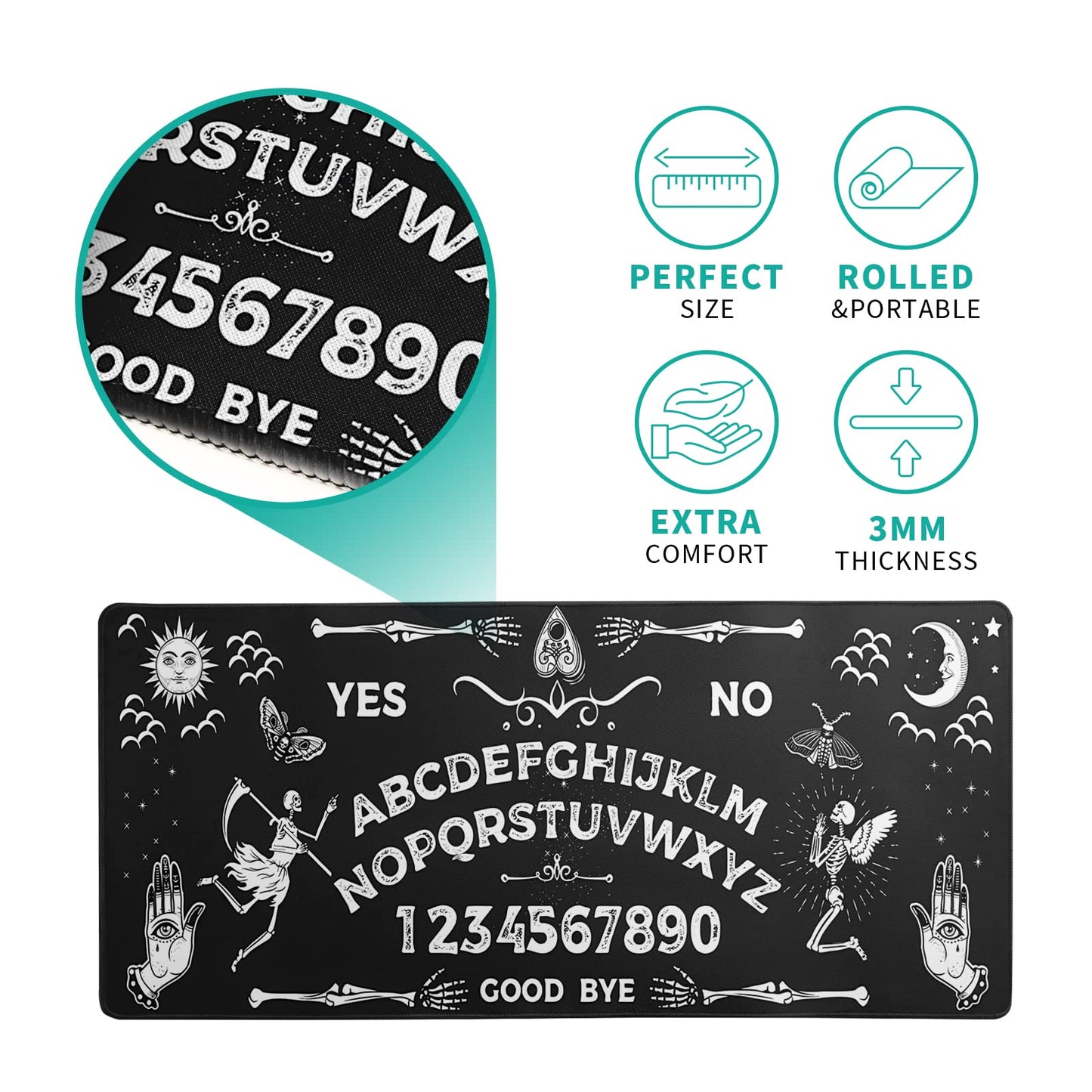 Japanese Gaming Mouse Pad Abstract Black Mouse Pad 31.5x11.8 Inch Black Sea Wave Texture Non-Slip Rubber Base Large Ocean Mousepad Stitched Edges Keyboard Mouse Mat Desk Pad for Office and Home