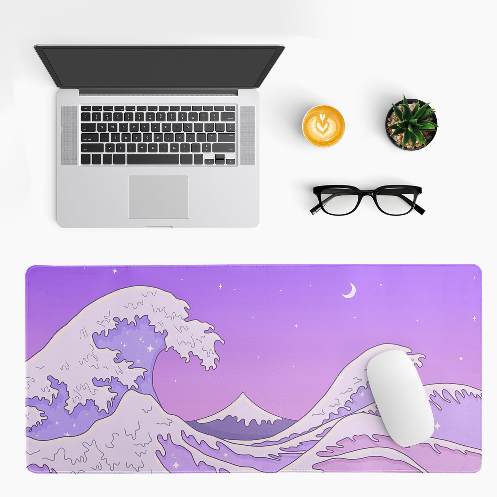 Gaming Mouse Pad – Large Non Slip Mouse Mat with Sea Wave Design, 31.5x11.8 Inch Mousepad