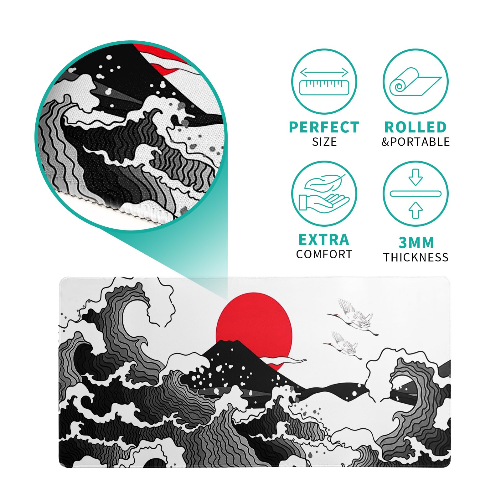 Mountain Gaming Mouse Pad 27.6x11.8 Inch Forest Large Mousepad Extended Grey Mousepad Gaming Non-Slip Rubber Base Stitched Edges Keyboard Mouse Mat Desk Pad for Office Home and Game