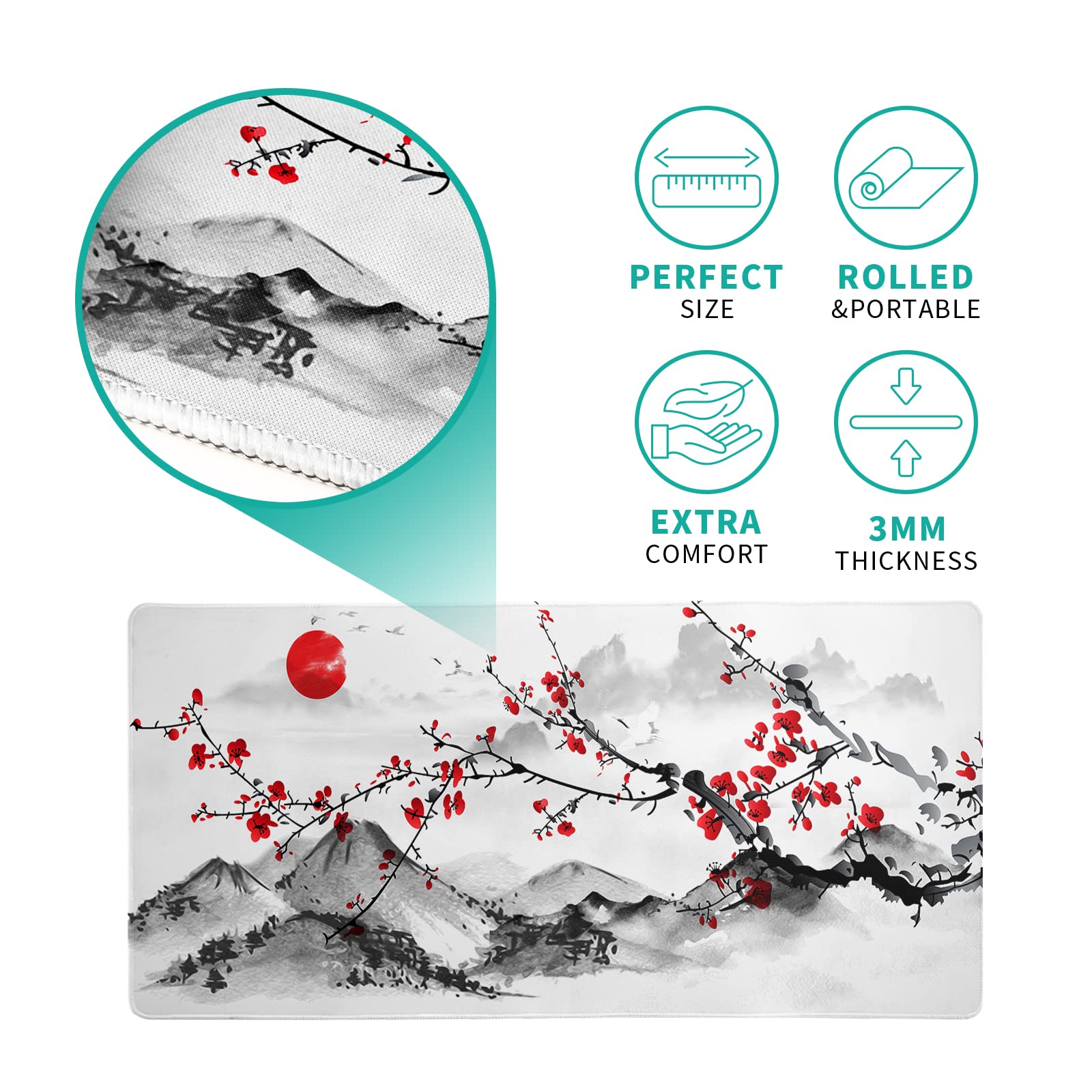 Mountain Gaming Mouse Pad 27.6x11.8 Inch Forest Large Mousepad Extended Grey Mousepad Gaming Non-Slip Rubber Base Stitched Edges Keyboard Mouse Mat Desk Pad for Office Home and Game