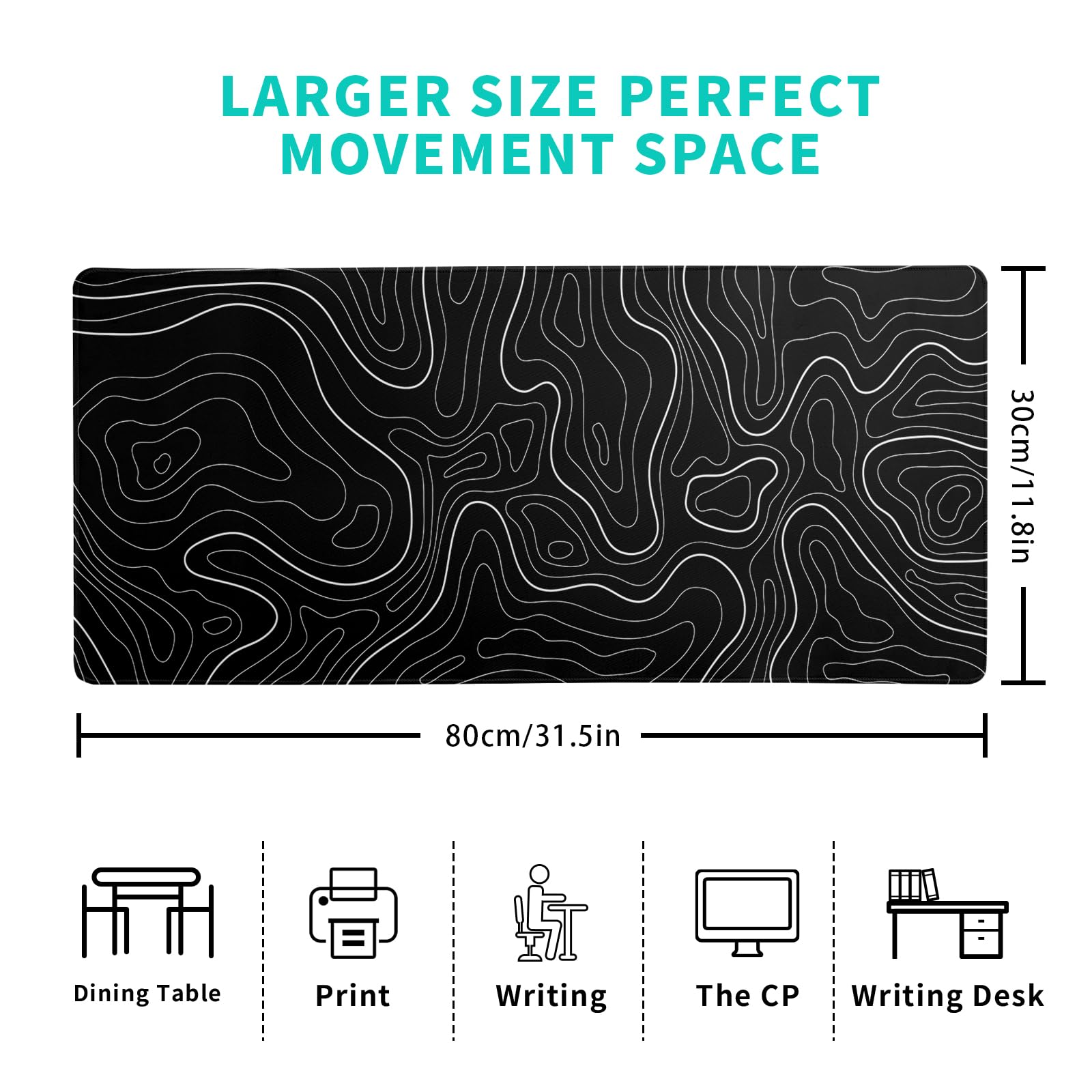 Gaming Mouse Pad – Large Non Slip Mouse Mat with Sea Wave Design, 31.5x11.8 Inch Mousepad