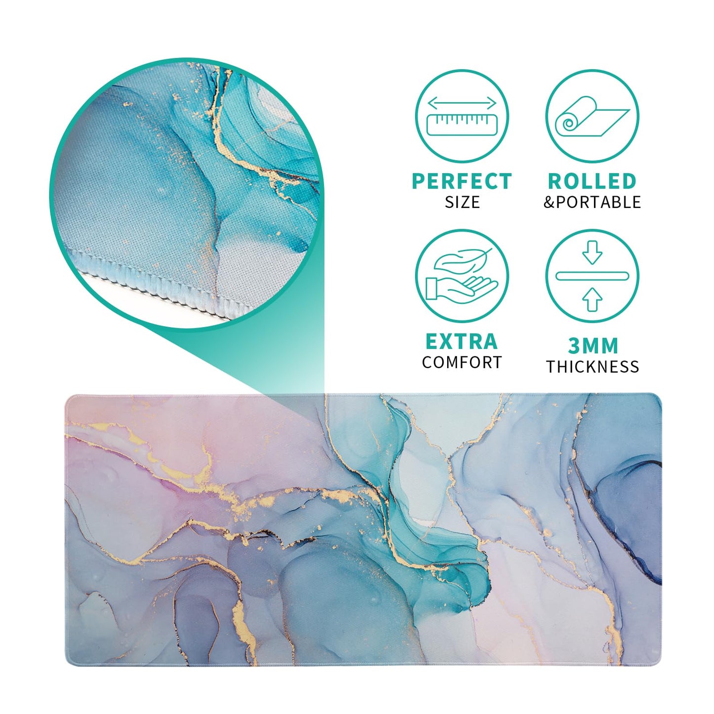 Japanese Gaming Mouse Pad Abstract Black Mouse Pad 31.5x11.8 Inch Black Sea Wave Texture Non-Slip Rubber Base Large Ocean Mousepad Stitched Edges Keyboard Mouse Mat Desk Pad for Office and Home