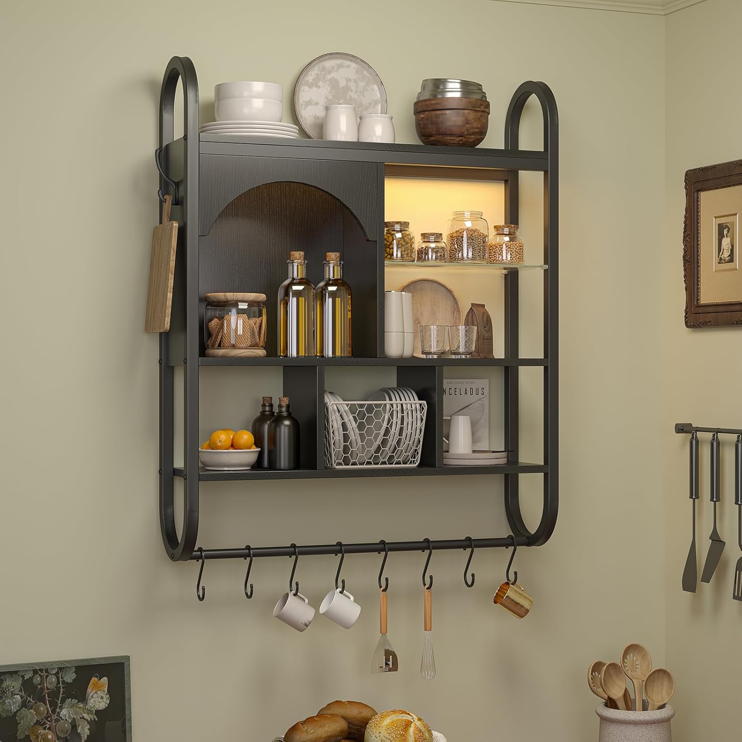 Gaming Wall Shelf - Floating LED Light Shelves with Industrial Pipe Design Home Decor