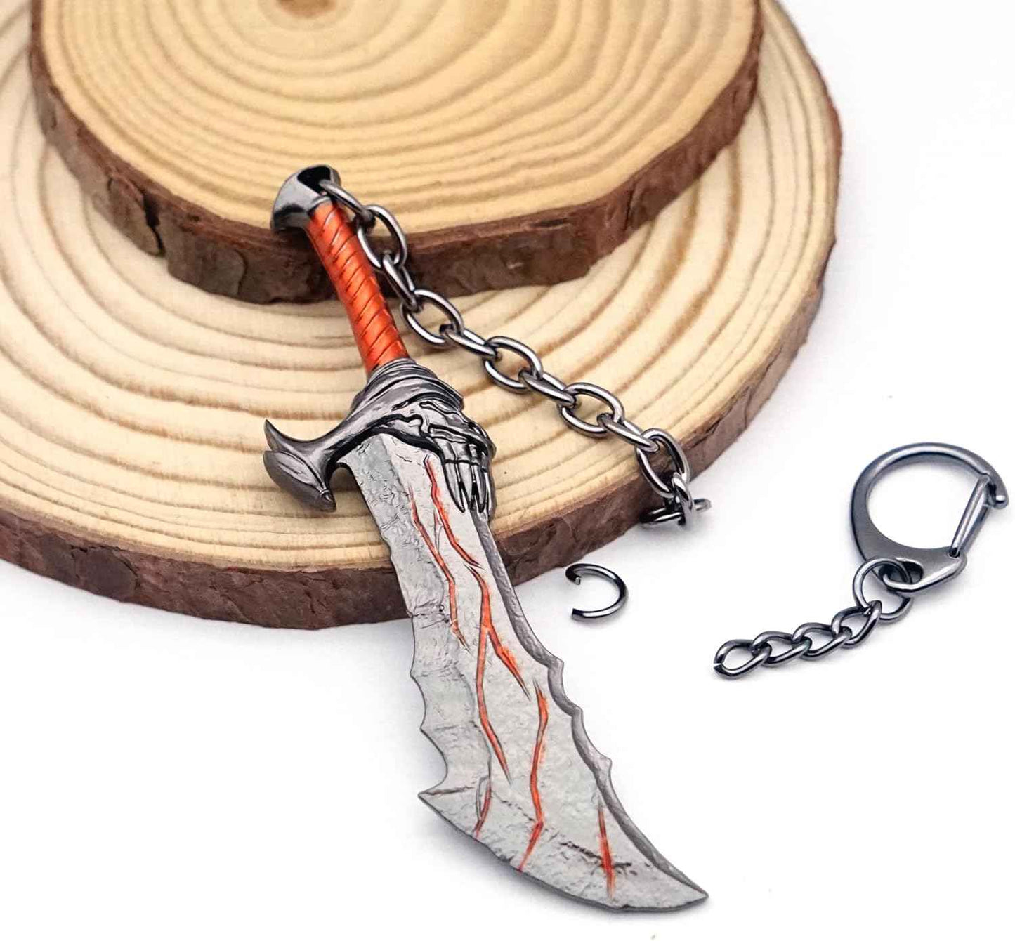 Mini Sword Key Chain Pendant For Men, 10cm Blades of Chaos Tiny Weapon Key Ring with Stand, Weapon Accessories Keychain