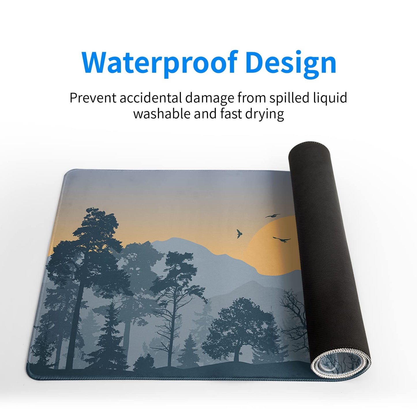 Japanese Gaming Mouse Pad Abstract Black Mouse Pad 31.5x11.8 Inch Black Sea Wave Texture Non-Slip Rubber Base Large Ocean Mousepad Stitched Edges Keyboard Mouse Mat Desk Pad for Office and Home