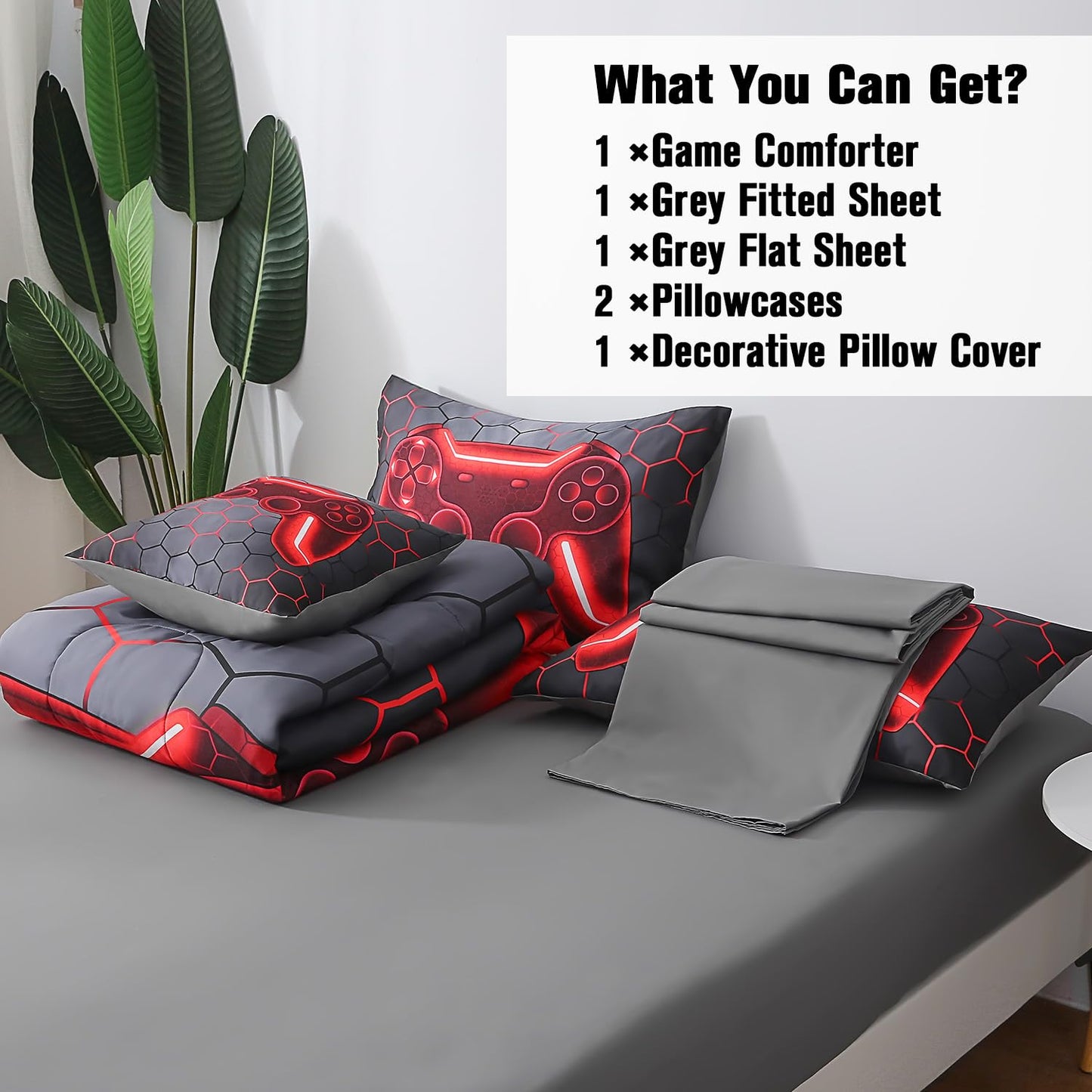 JQinHome Full Gamer Comforter Set,6 Piece Bed in A Bag 3D Video Game Bedding -All Season Down Alternative Gamer Bedding Sets - (Blue Game Controller)