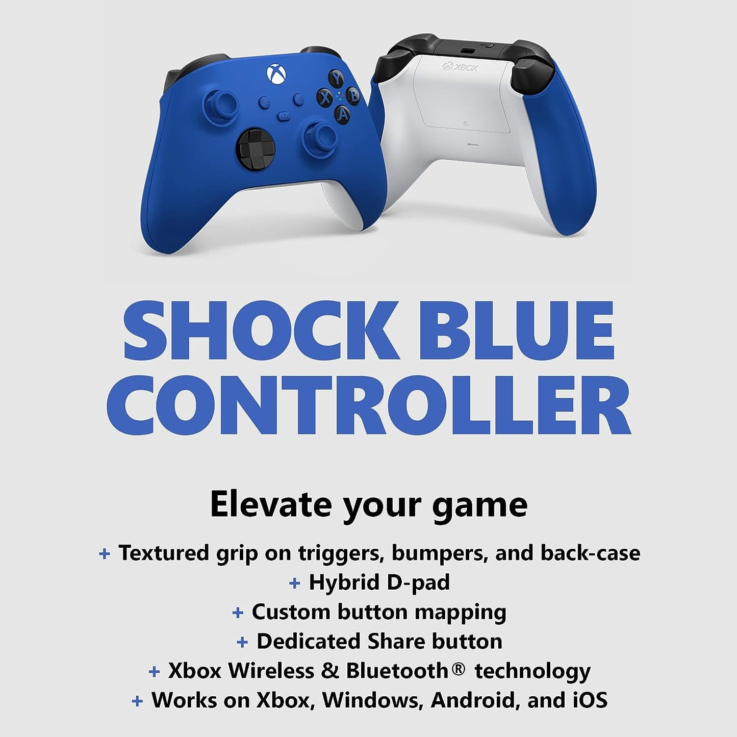 Xbox Wireless Controller - Shock Blue Gamepad With Bluetooth, USB-C & Hybrid D-Pad Gaming Accessories