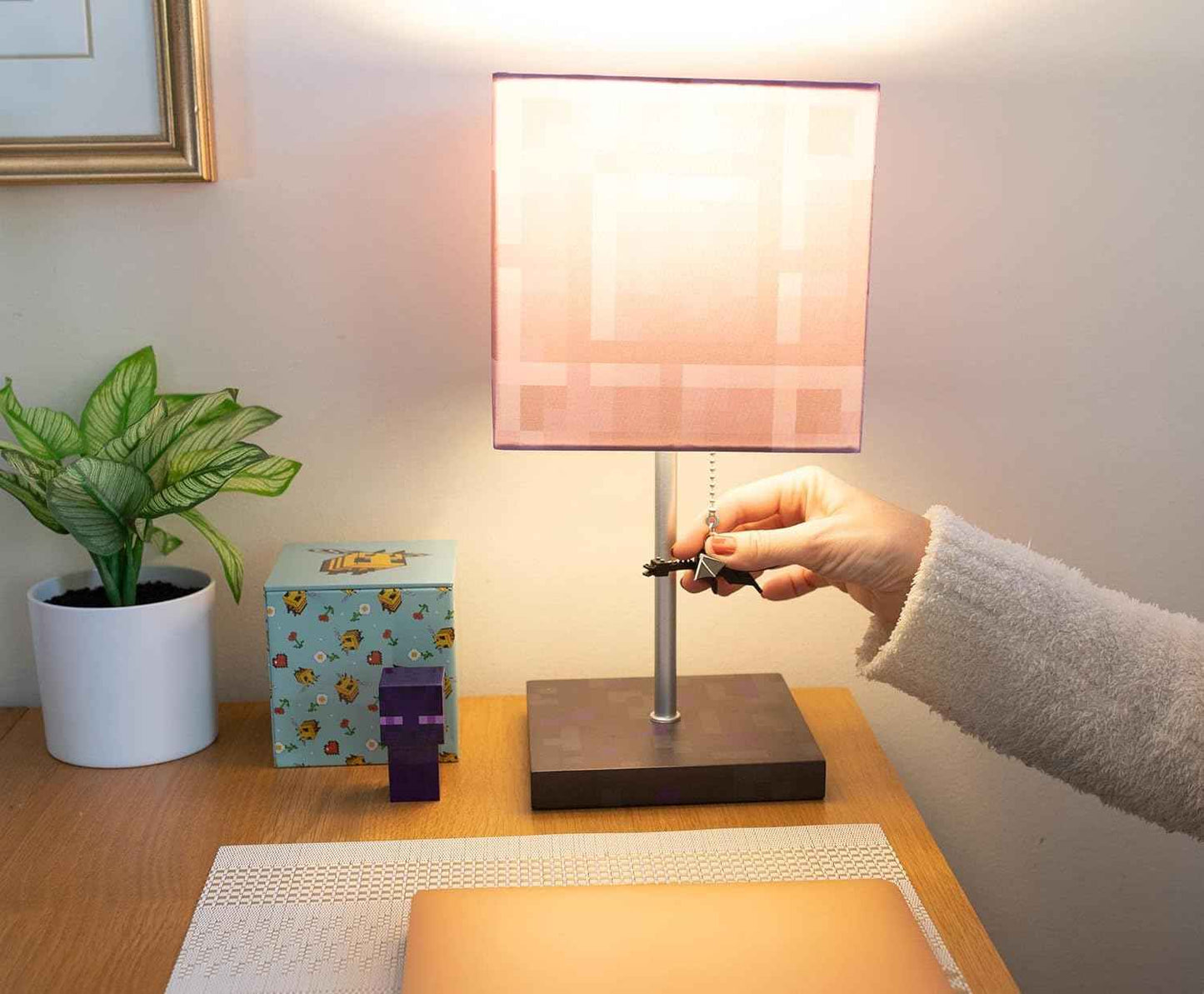 Minecraft Nether Portal Desk Lamp with Ender Dragon Pull | Nightstand Table Lamp with LED Mood Light for Bedroom, Desk, Living Room, Playroom | Home Decor Kids Room Essentials | Video Game Gifts