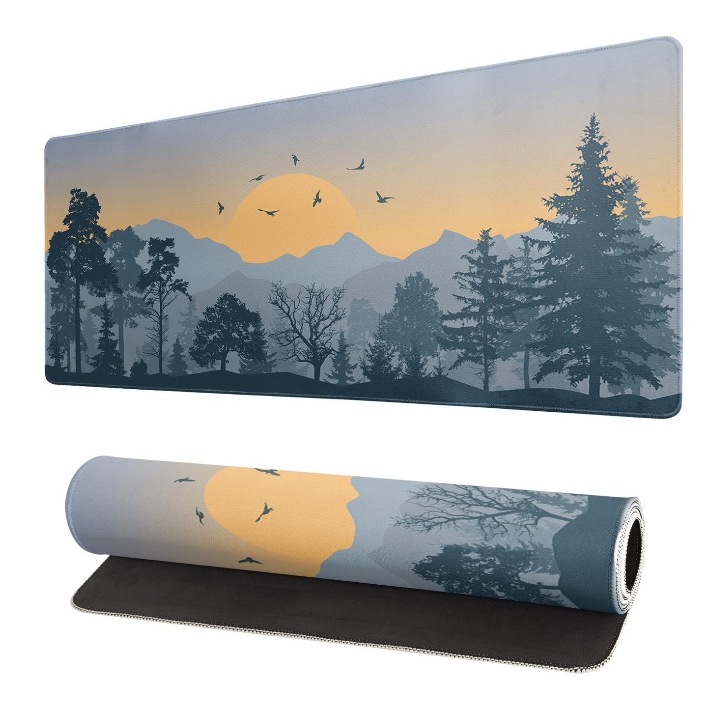 Japanese Gaming Mouse Pad Abstract Black Mouse Pad 31.5x11.8 Inch Black Sea Wave Texture Non-Slip Rubber Base Large Ocean Mousepad Stitched Edges Keyboard Mouse Mat Desk Pad for Office and Home