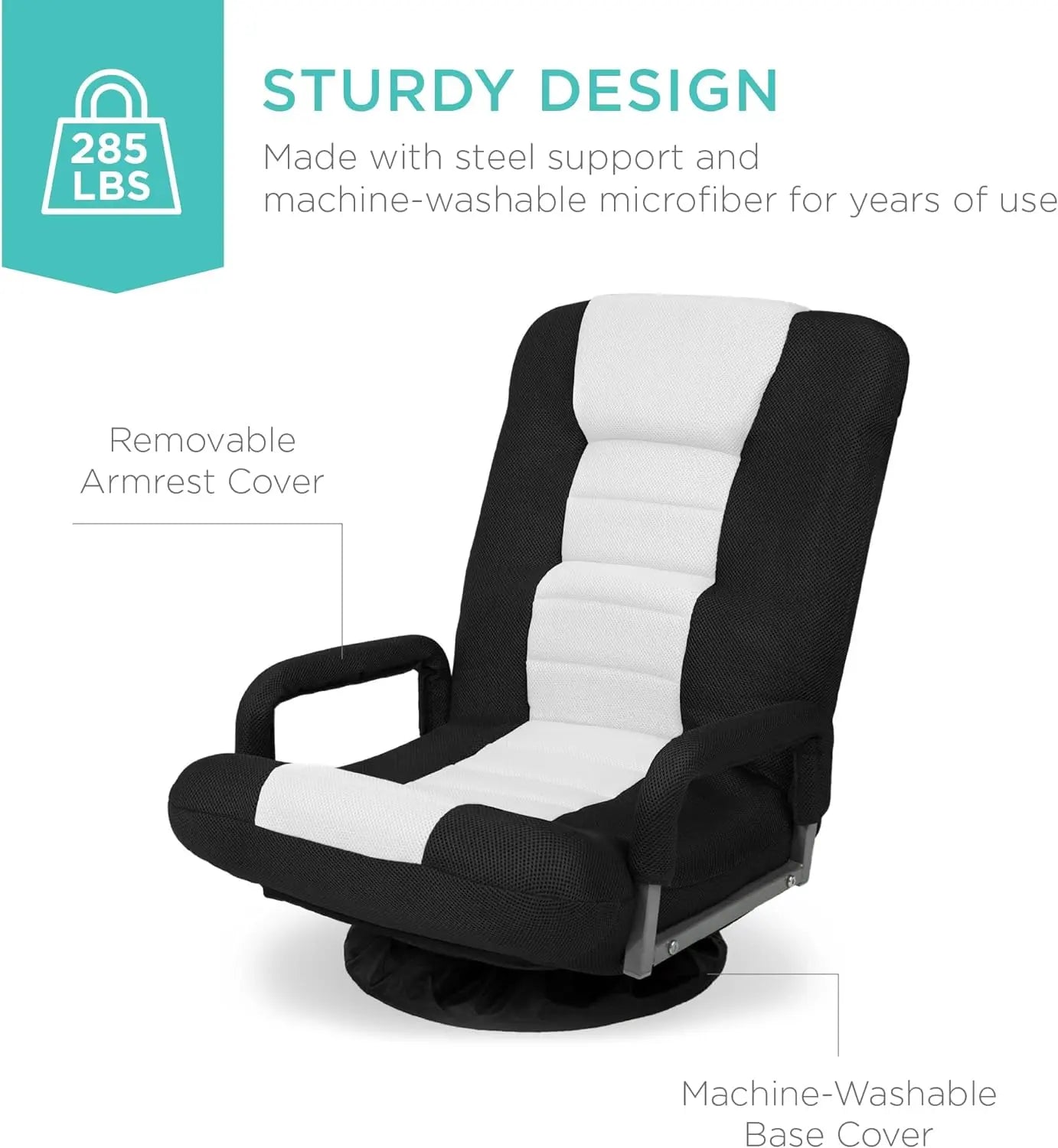 Best Choice Products Swivel Gaming Chair 360 Degree Multipurpose Floor Chair Rocker for TV, Reading, Playing Video Games w/Lumbar Support, Armrest Handles, Adjustable Backrest - Black/Red