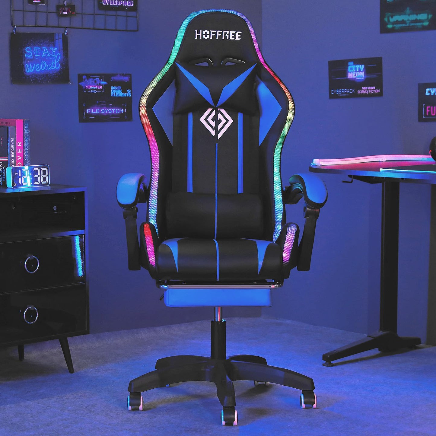 RGB Gaming Chair – Massage Gaming Chair with Bluetooth Speakers, Footrest & LED Lights Gaming Accessories