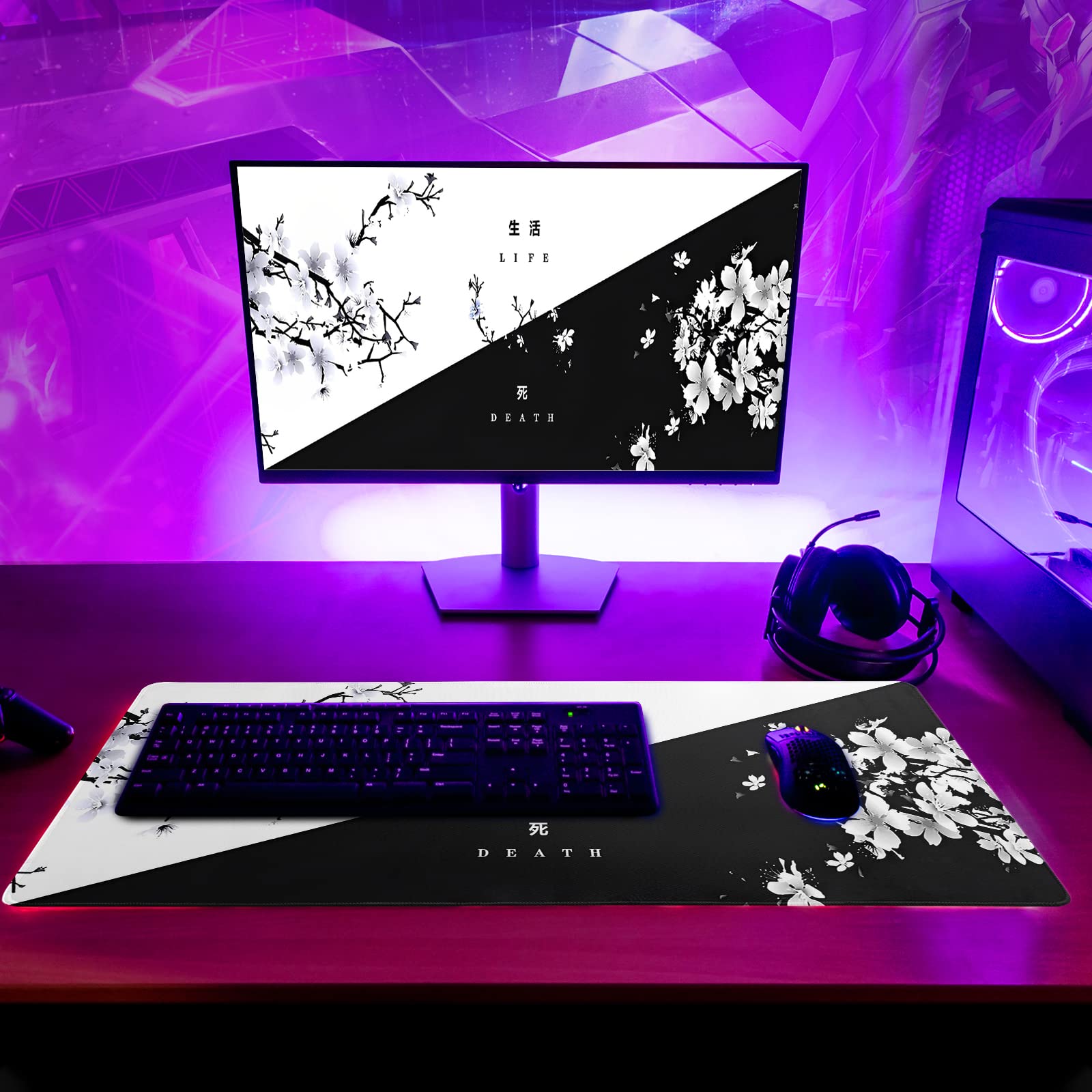 Gaming Mouse Pad – Large Non Slip Mouse Mat with Sea Wave Design, 31.5x11.8 Inch Mousepad
