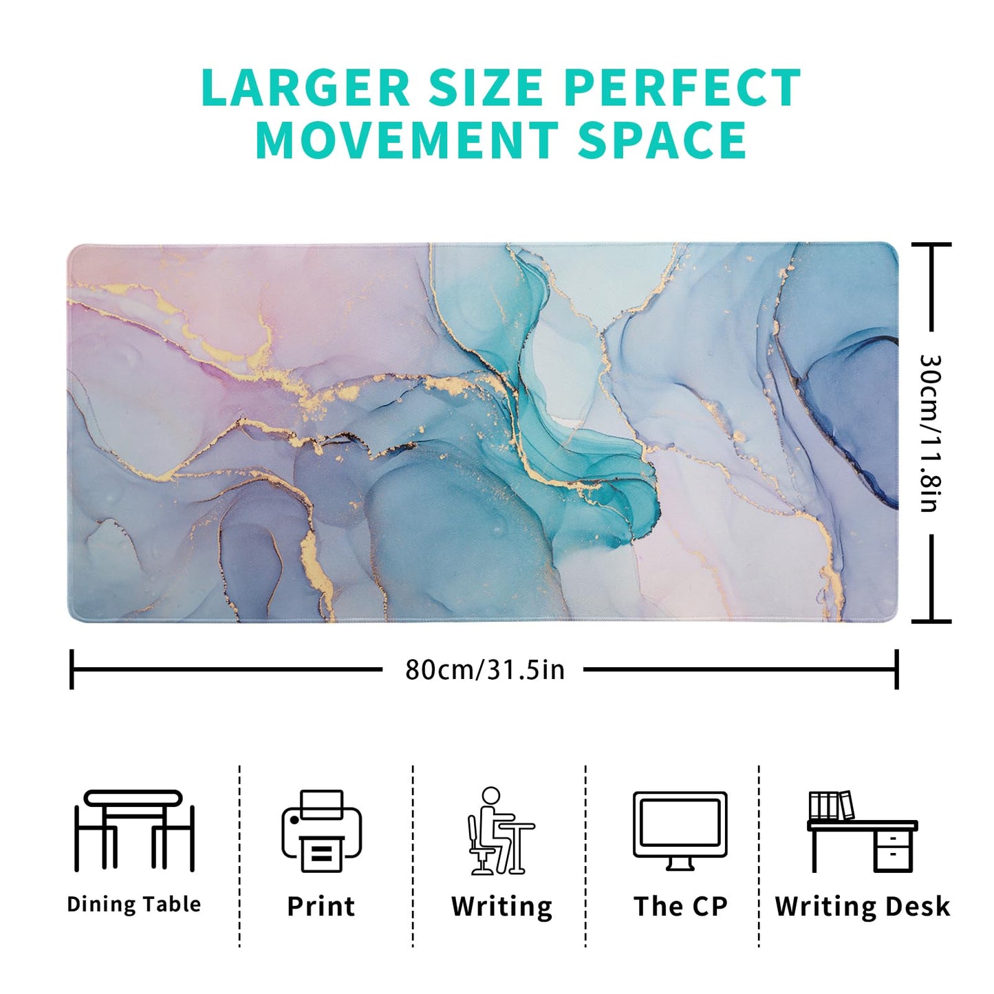 Japanese Gaming Mouse Pad Abstract Black Mouse Pad 31.5x11.8 Inch Black Sea Wave Texture Non-Slip Rubber Base Large Ocean Mousepad Stitched Edges Keyboard Mouse Mat Desk Pad for Office and Home