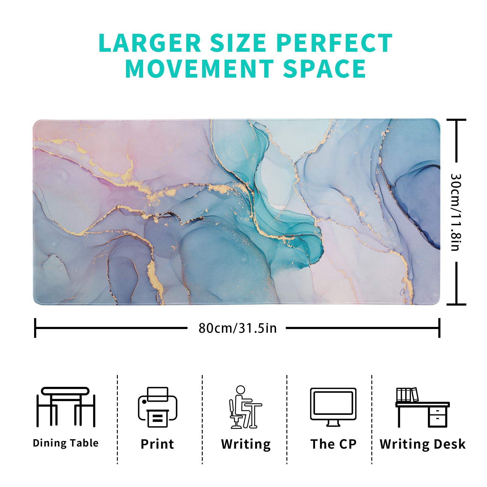 Gaming Mouse Pad – Large Non Slip Mouse Mat with Sea Wave Design, 31.5x11.8 Inch Mousepad