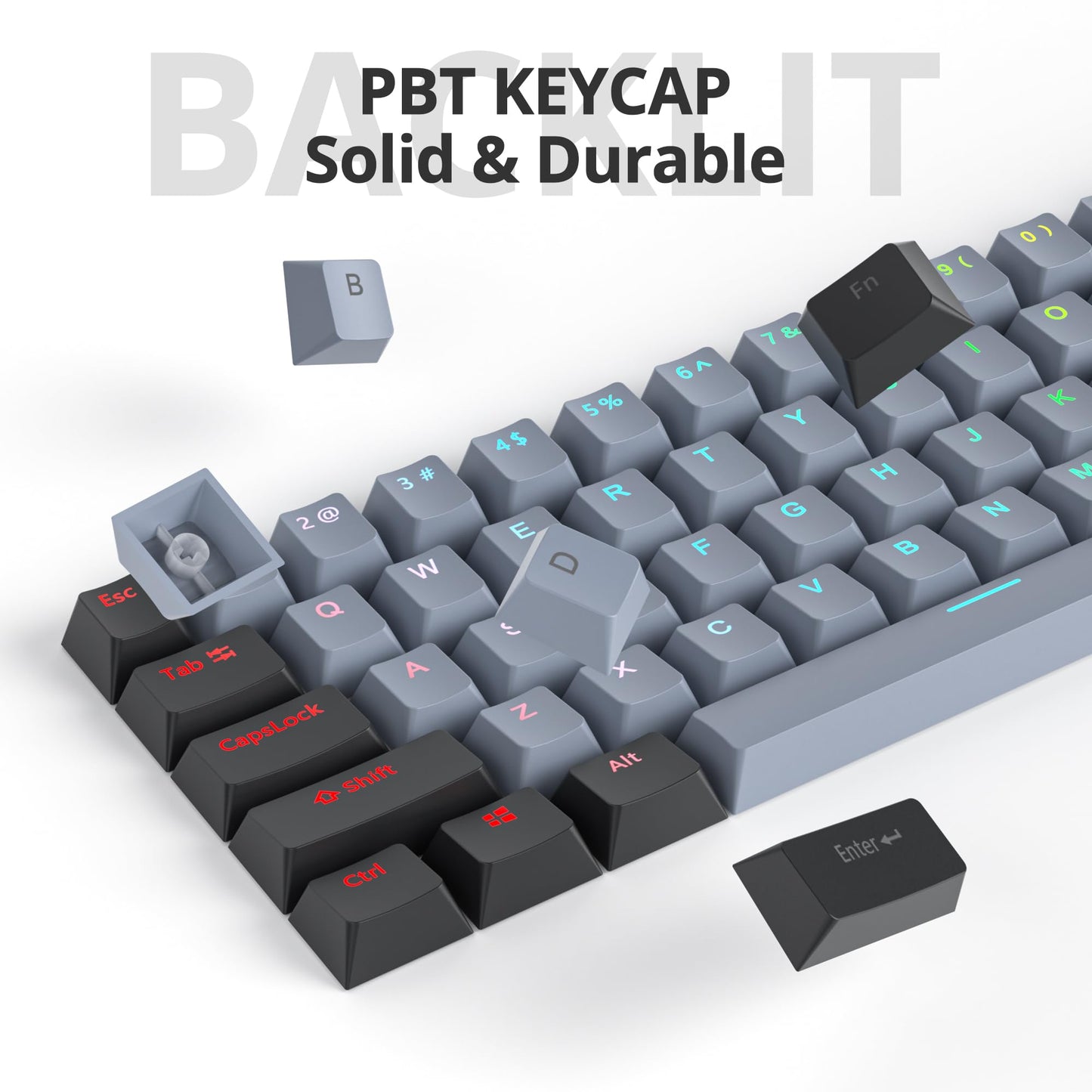 GTSP 61 Keycaps 60 Percent, Ducky One 2 Mini Keycaps for Mechanical Keyboard OEM Profile RGB PBT Keycap Set with Key Puller for Cherry MX Switches SK 61/Joker (Only keycaps) Blue