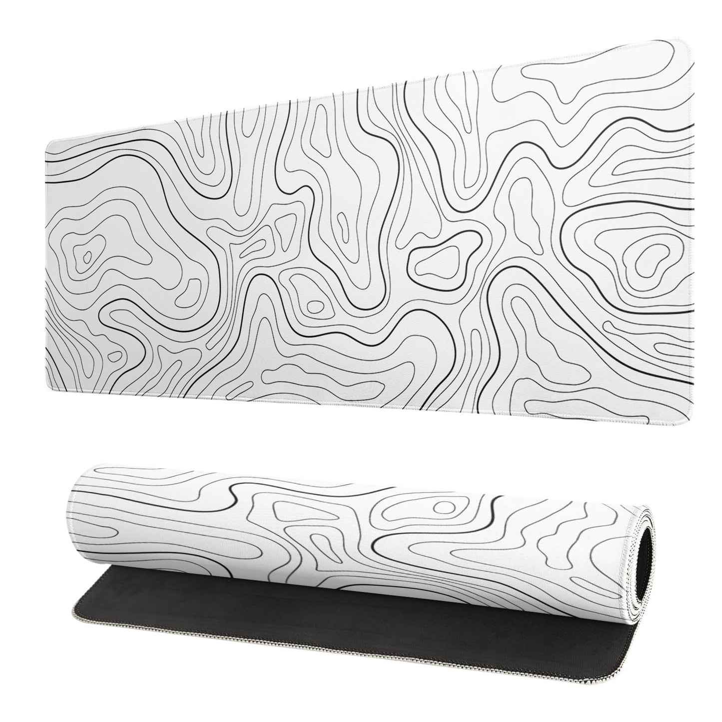 Japanese Gaming Mouse Pad Abstract Black Mouse Pad 31.5x11.8 Inch Black Sea Wave Texture Non-Slip Rubber Base Large Ocean Mousepad Stitched Edges Keyboard Mouse Mat Desk Pad for Office and Home