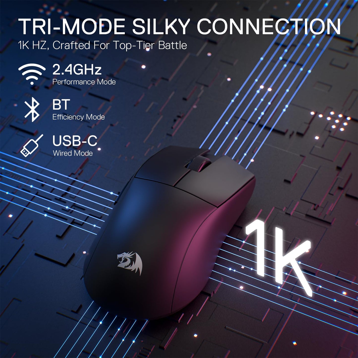 Redragon M916AK PRO 3-Mode Anime Gaming Mouse, 42G Ultra-Light 26K DPI Gaming Mouse w/Ergonomic Natural Grip Build, Full Programmable Buttons, Software Supports DIY Keybinds & DPI