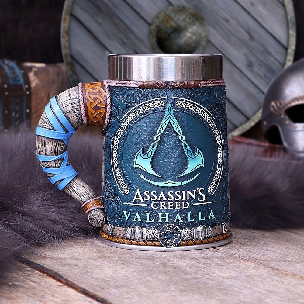 Assassin's Creed Tankard – Officially Licensed Valhalla Viking Resin Mug with Stainless Steel