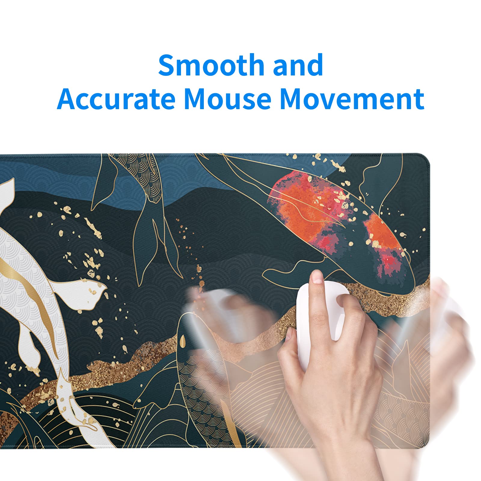Gaming Mouse Pad – Large Non Slip Mouse Mat with Sea Wave Design, 31.5x11.8 Inch Mousepad