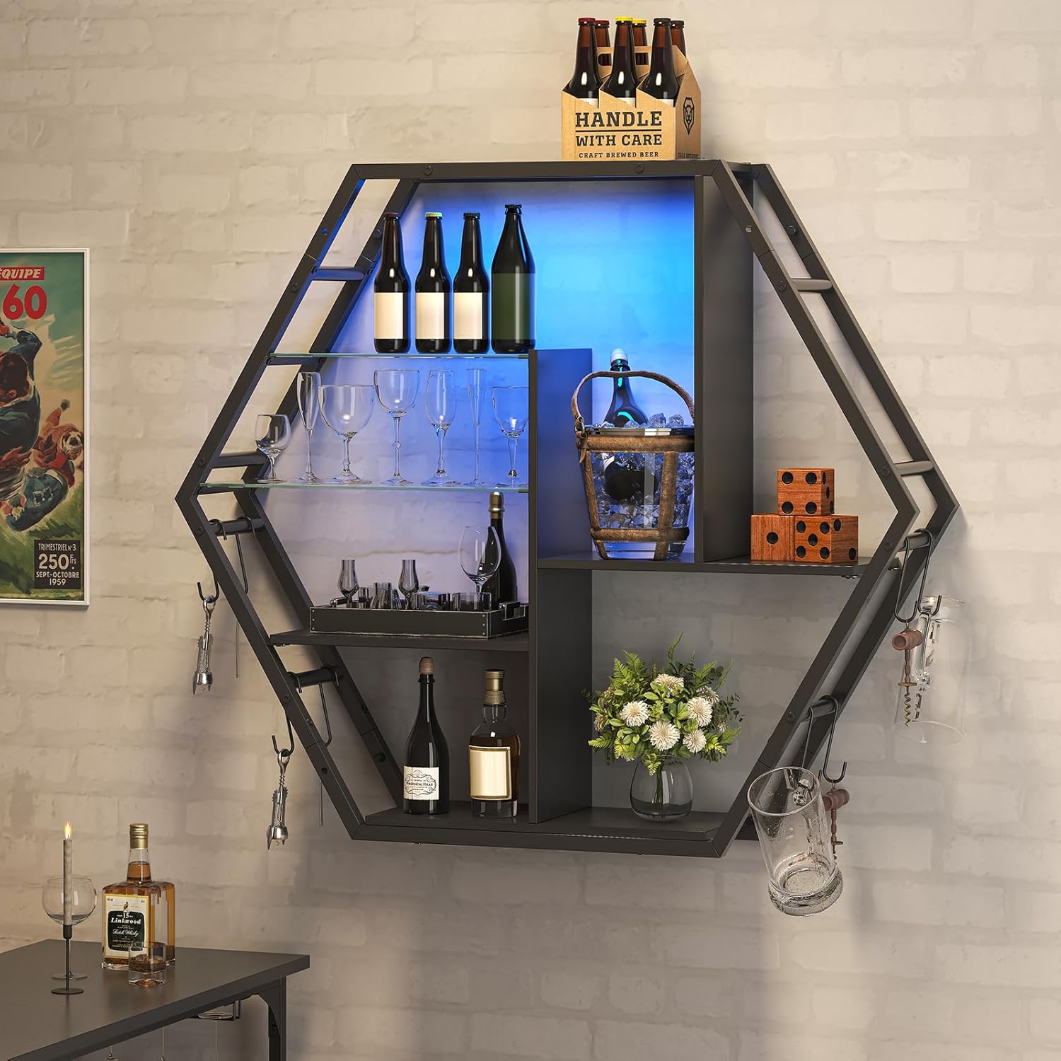 Floating Shelves With Lights – RGB Light Shelves, Honeycomb Hexagonal Design, Sturdy Storage Home Decor