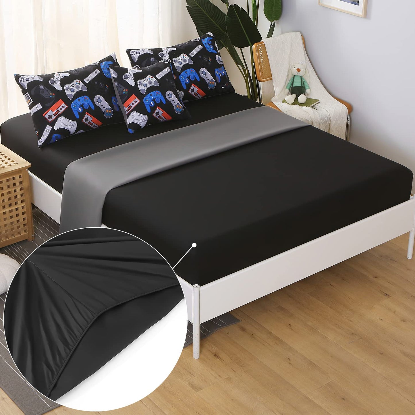 JQinHome Full Gamer Comforter Set,6 Piece Bed in A Bag 3D Video Game Bedding -All Season Down Alternative Gamer Bedding Sets - (Blue Game Controller)