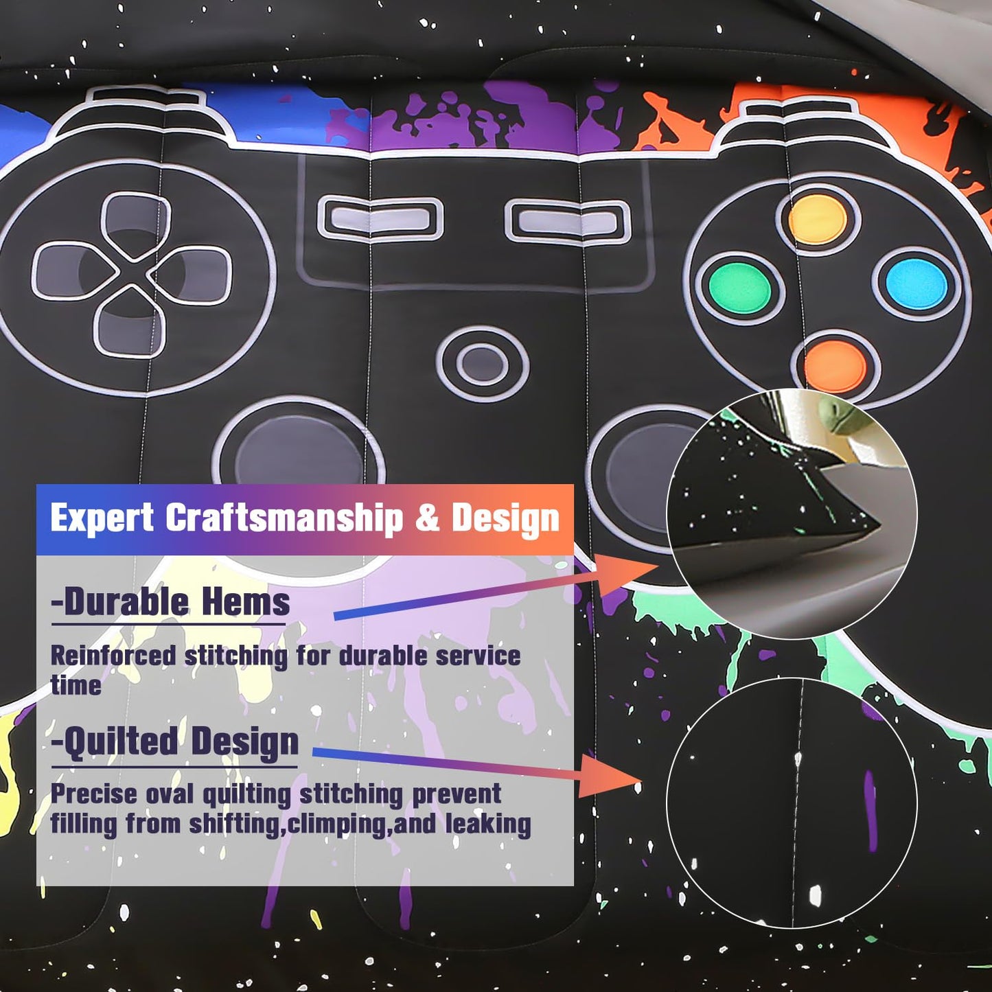 JQinHome Full Gamer Comforter Set,6 Piece Bed in A Bag 3D Video Game Bedding -All Season Down Alternative Gamer Bedding Sets - (Blue Game Controller)