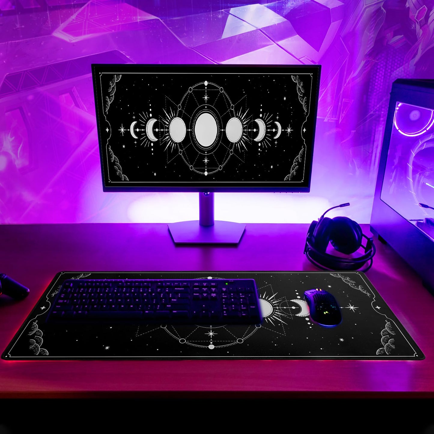 Japanese Gaming Mouse Pad Abstract Black Mouse Pad 31.5x11.8 Inch Black Sea Wave Texture Non-Slip Rubber Base Large Ocean Mousepad Stitched Edges Keyboard Mouse Mat Desk Pad for Office and Home