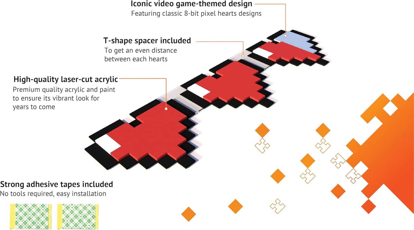 Pixel Heart Decor β Retro Gaming Gifts | 8-Bit Pixel Hearts Wall Art for Gamer Rooms Home Decor