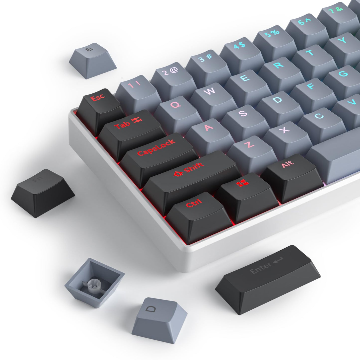 GTSP 61 Keycaps 60 Percent, Ducky One 2 Mini Keycaps for Mechanical Keyboard OEM Profile RGB PBT Keycap Set with Key Puller for Cherry MX Switches SK 61/Joker (Only keycaps) Blue