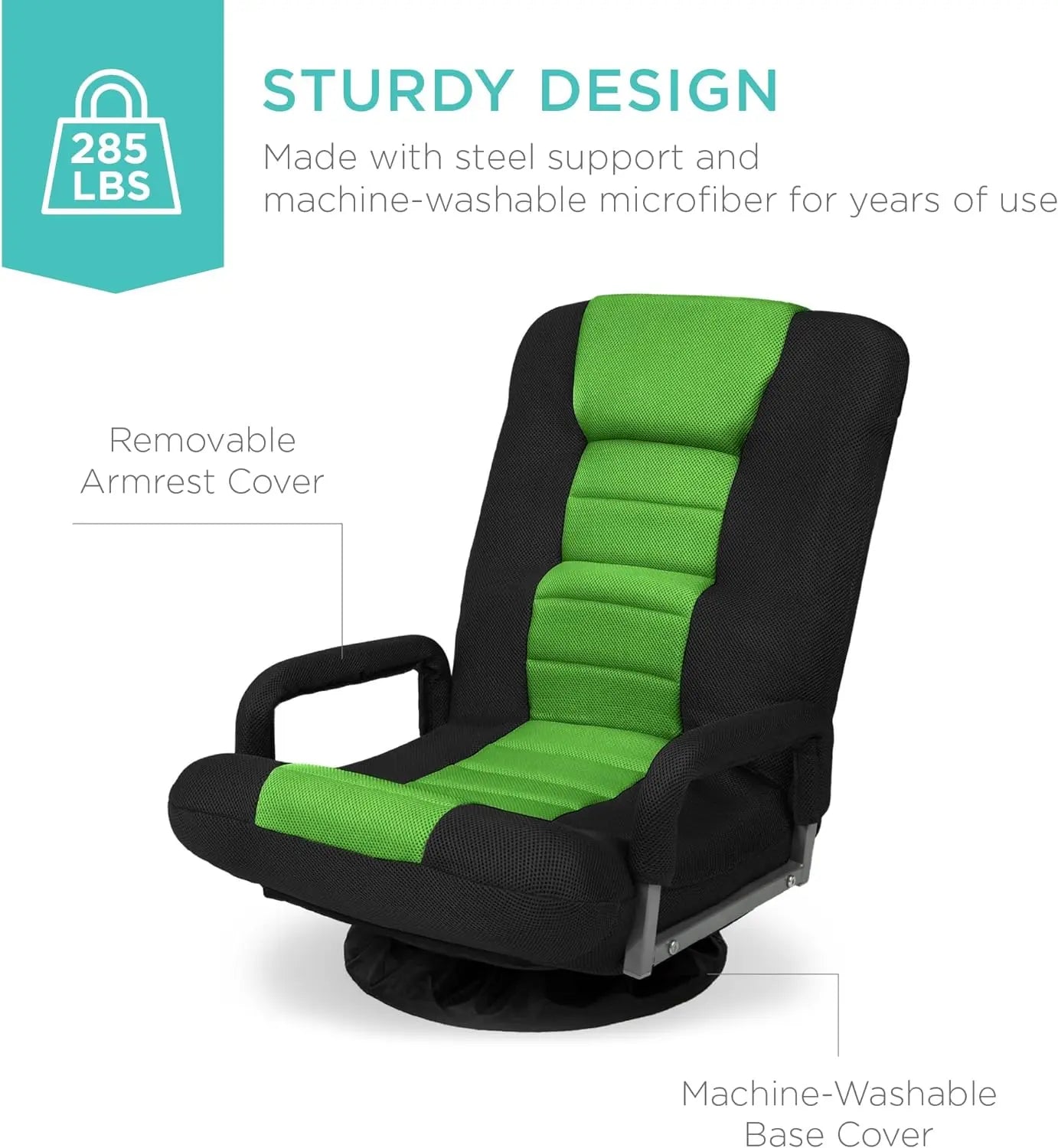 Best Choice Products Swivel Gaming Chair 360 Degree Multipurpose Floor Chair Rocker for TV, Reading, Playing Video Games w/Lumbar Support, Armrest Handles, Adjustable Backrest - Black/Red