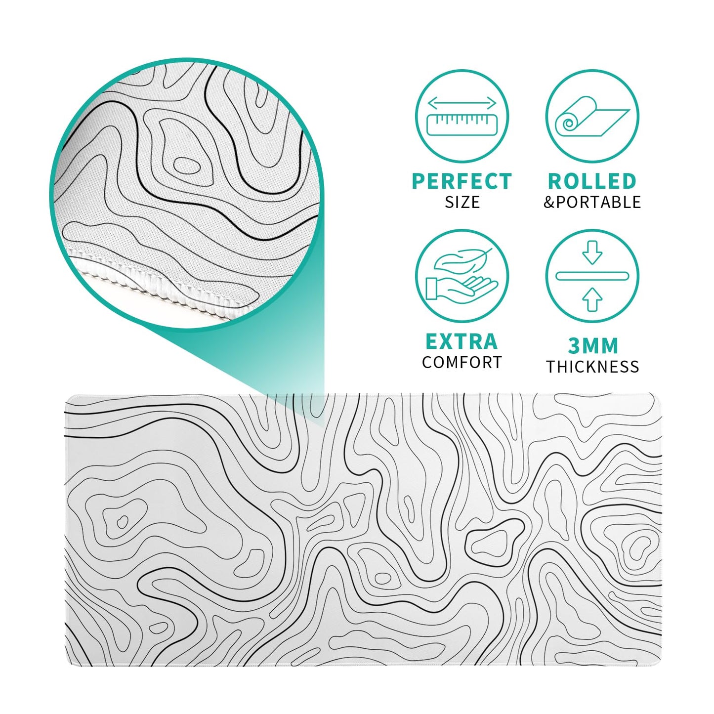 Japanese Gaming Mouse Pad Abstract Black Mouse Pad 31.5x11.8 Inch Black Sea Wave Texture Non-Slip Rubber Base Large Ocean Mousepad Stitched Edges Keyboard Mouse Mat Desk Pad for Office and Home