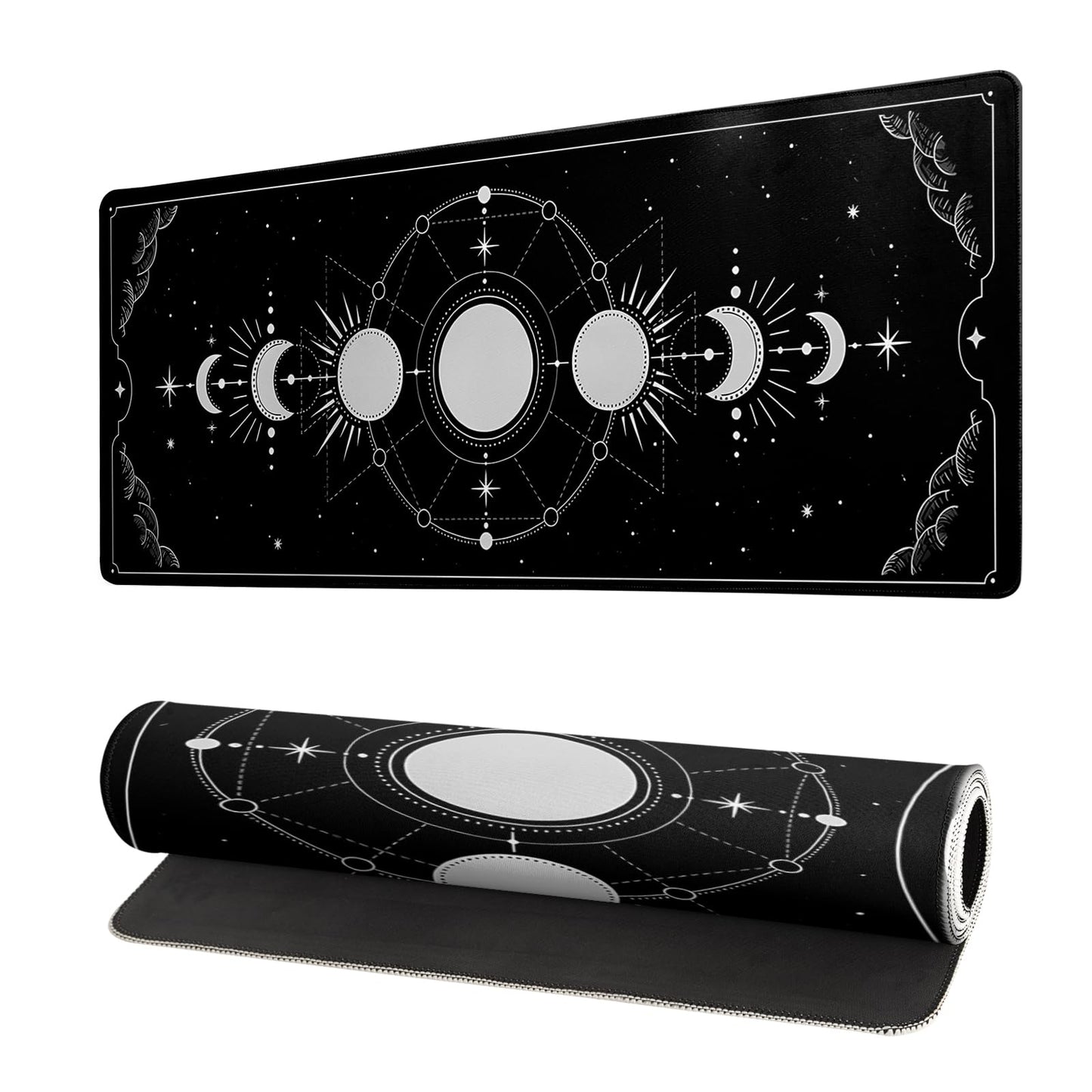 Mountain Gaming Mouse Pad 27.6x11.8 Inch Forest Large Mousepad Extended Grey Mousepad Gaming Non-Slip Rubber Base Stitched Edges Keyboard Mouse Mat Desk Pad for Office Home and Game Sun Moon