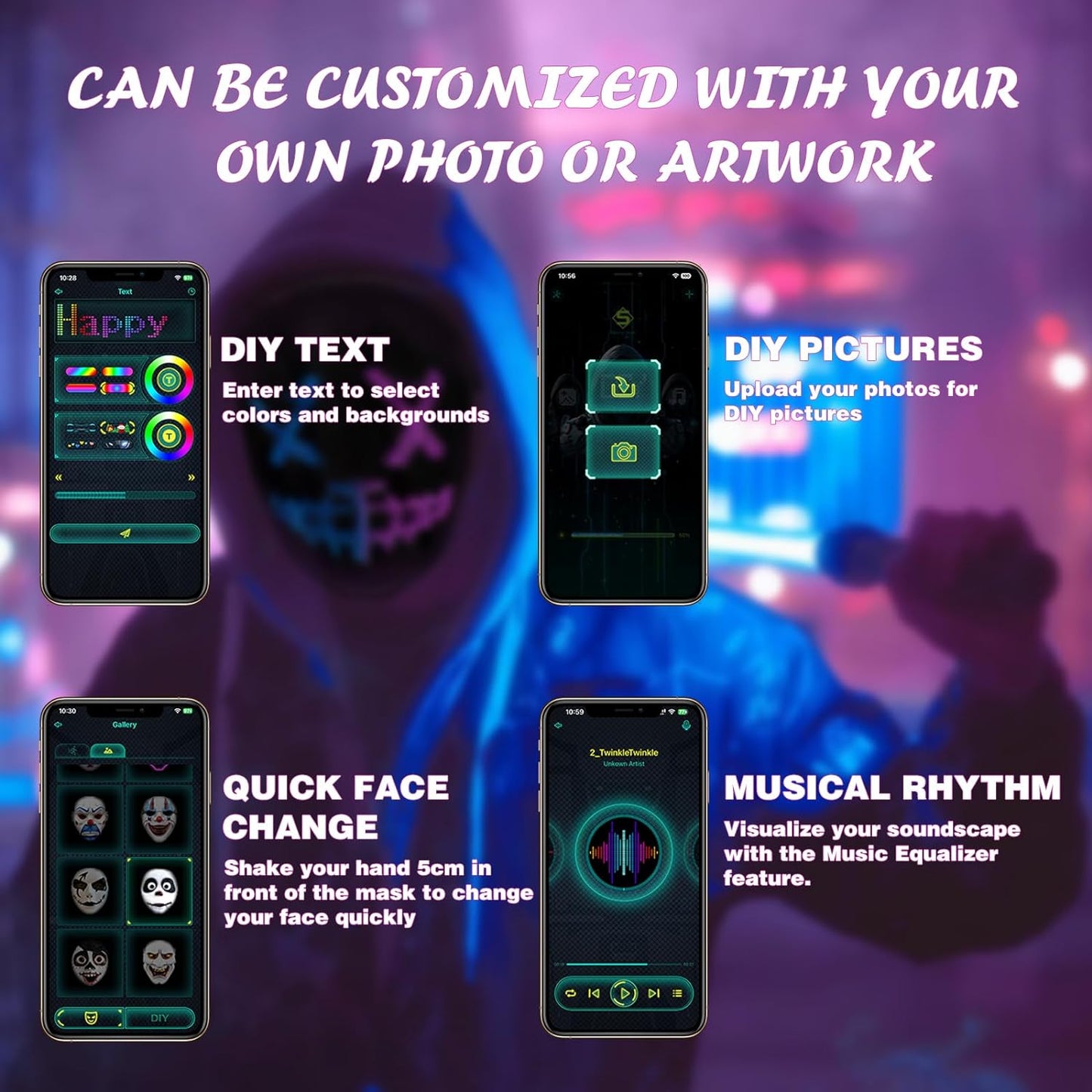 Depointer Life Led Mask with Bluetooth-compatible App Controlled, Customizable Shining Mask, unisex-adult