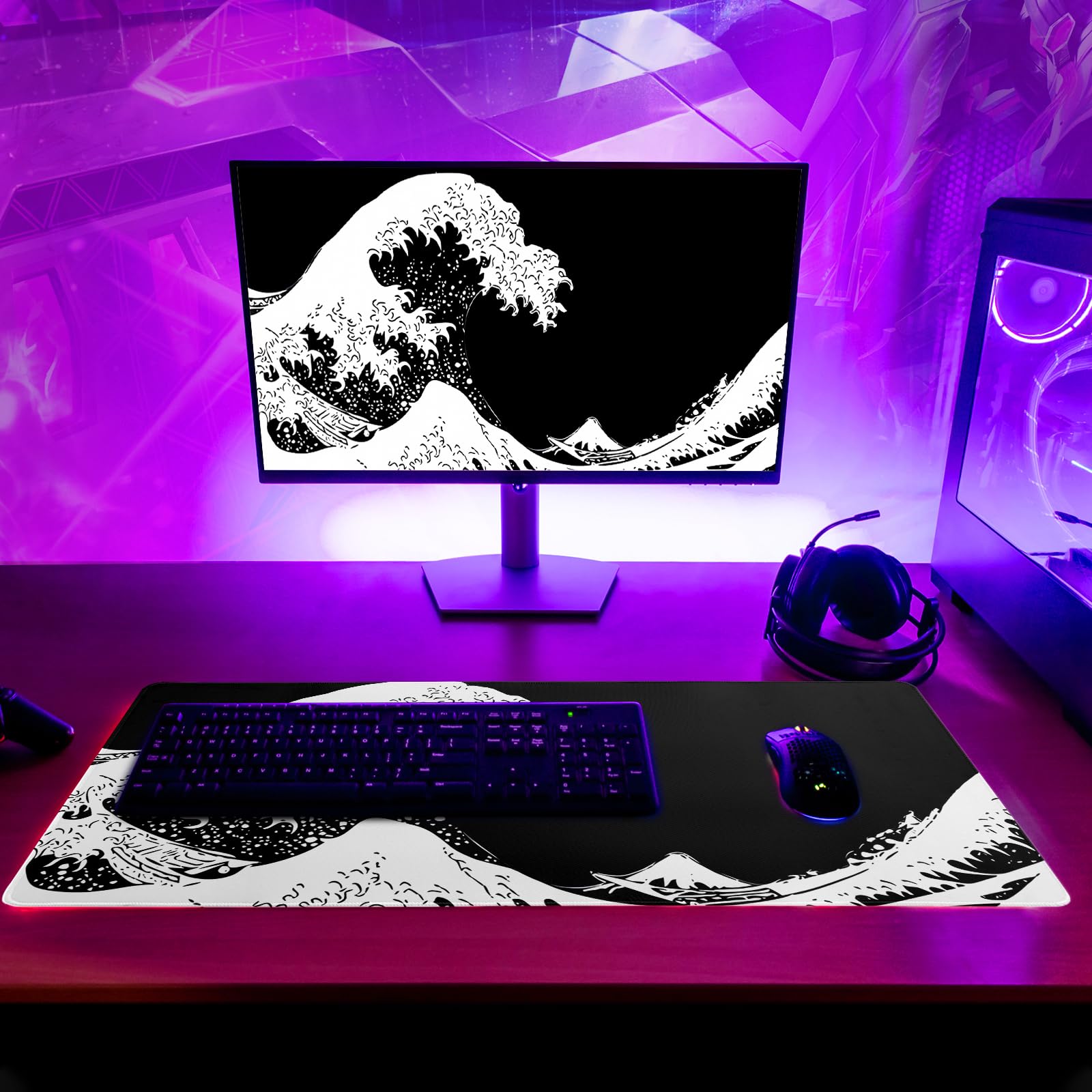 Mountain Gaming Mouse Pad 27.6x11.8 Inch Forest Large Mousepad Extended Grey Mousepad Gaming Non-Slip Rubber Base Stitched Edges Keyboard Mouse Mat Desk Pad for Office Home and Game