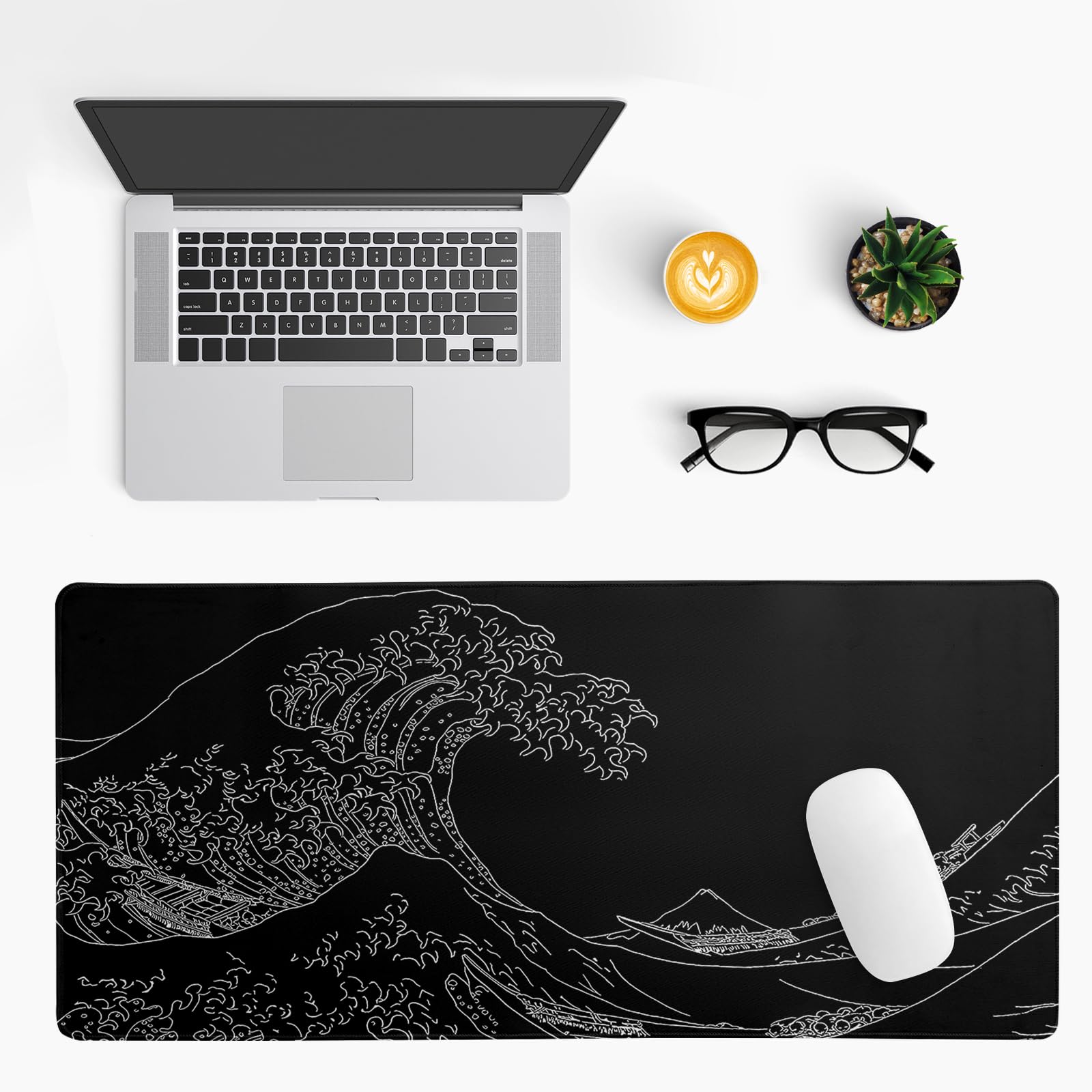 Gaming Mouse Pad – Large Non Slip Mouse Mat with Sea Wave Design, 31.5x11.8 Inch Mousepad