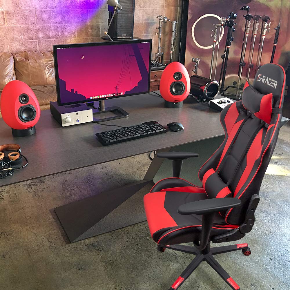 Homall Gaming Chair, Office Chair High Back Computer Chair Leather Desk Chair Racing Executive Ergonomic Adjustable Swivel Task Chair with Headrest and Lumbar Support (White) - Gapo Goods -