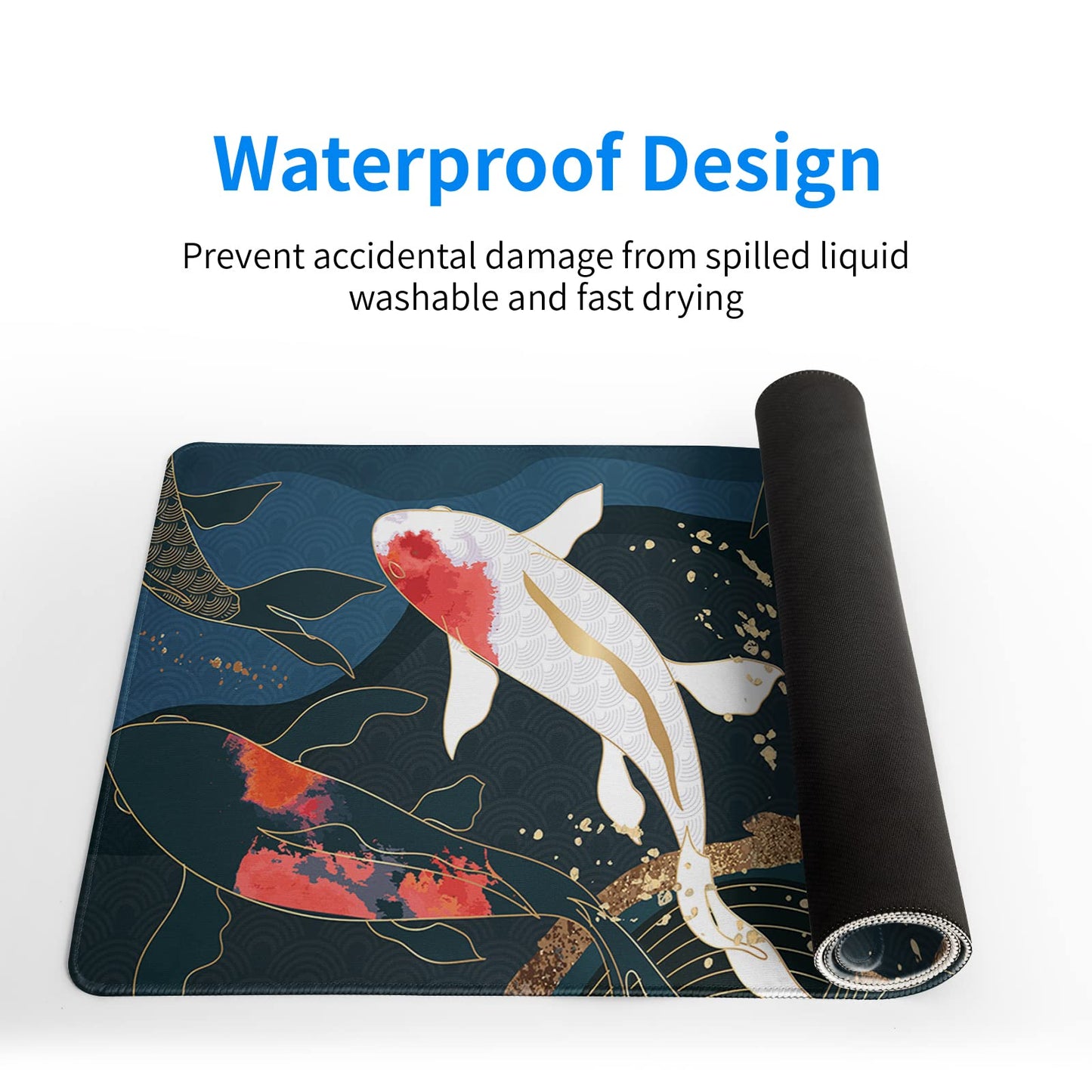 Japanese Gaming Mouse Pad Abstract Black Mouse Pad 31.5x11.8 Inch Black Sea Wave Texture Non-Slip Rubber Base Large Ocean Mousepad Stitched Edges Keyboard Mouse Mat Desk Pad for Office and Home