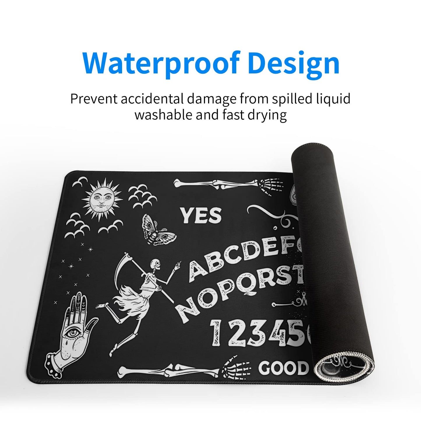 Japanese Gaming Mouse Pad Abstract Black Mouse Pad 31.5x11.8 Inch Black Sea Wave Texture Non-Slip Rubber Base Large Ocean Mousepad Stitched Edges Keyboard Mouse Mat Desk Pad for Office and Home