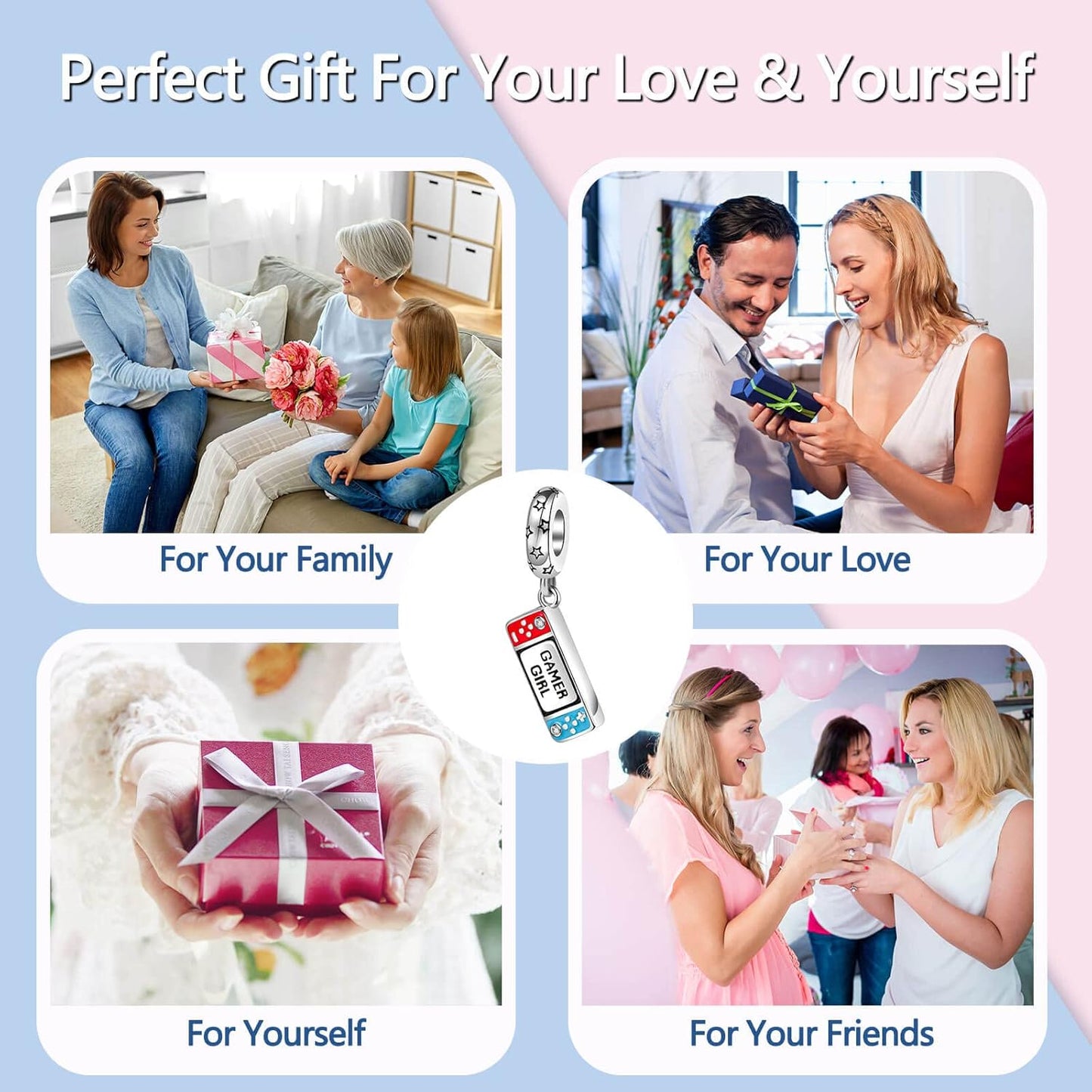 Sterling Silver Charm - Gamer Bracelet Accessory With Cubic Zirconia Sparkle Jewelry